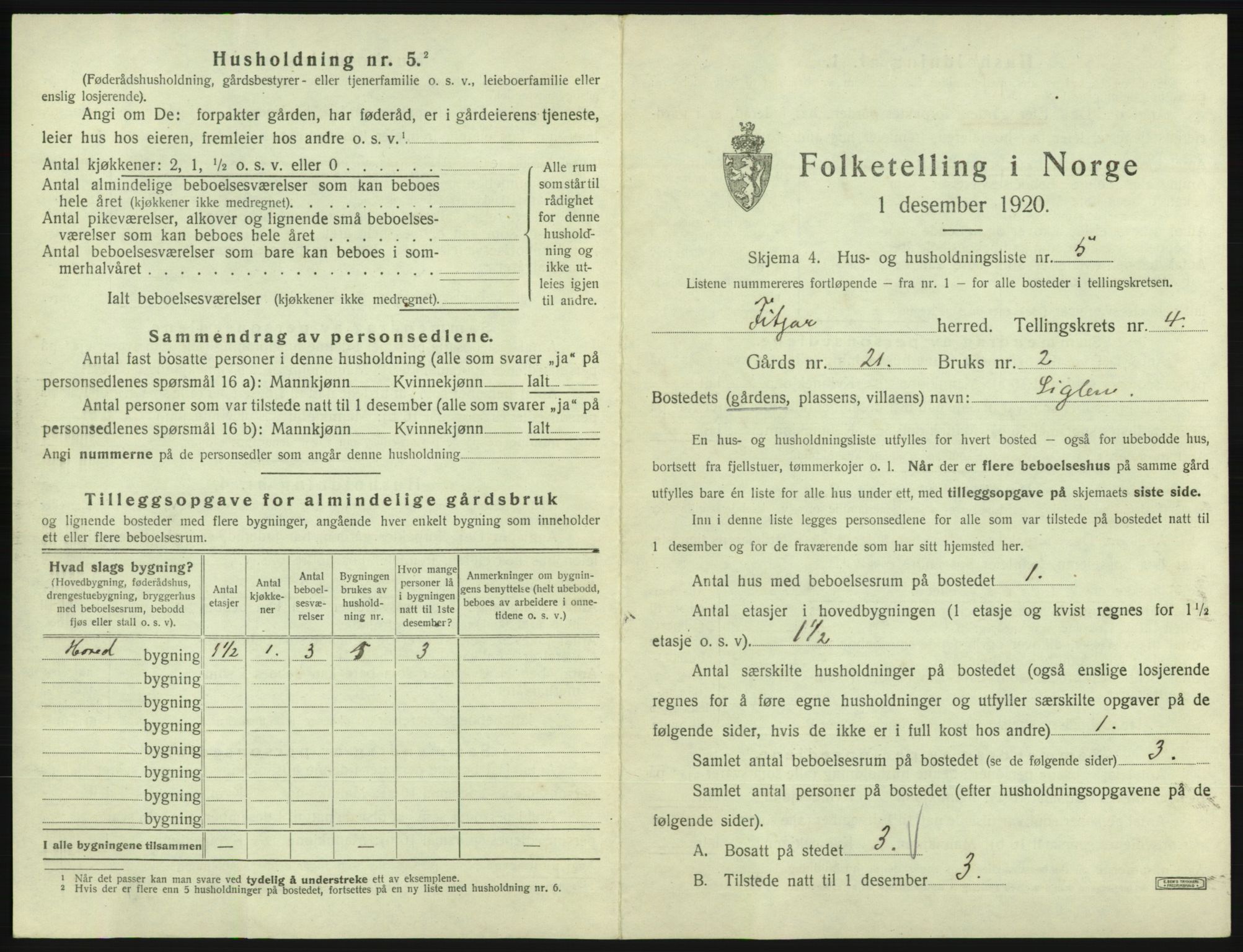 SAB, 1920 census for Fitjar, 1920, p. 269