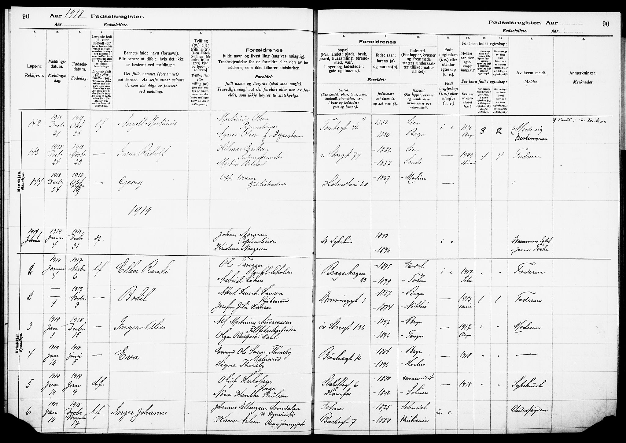 Bragernes kirkebøker, SAKO/A-6/J/Ja/L0001: Birth register no. 1, 1916-1922, p. 90