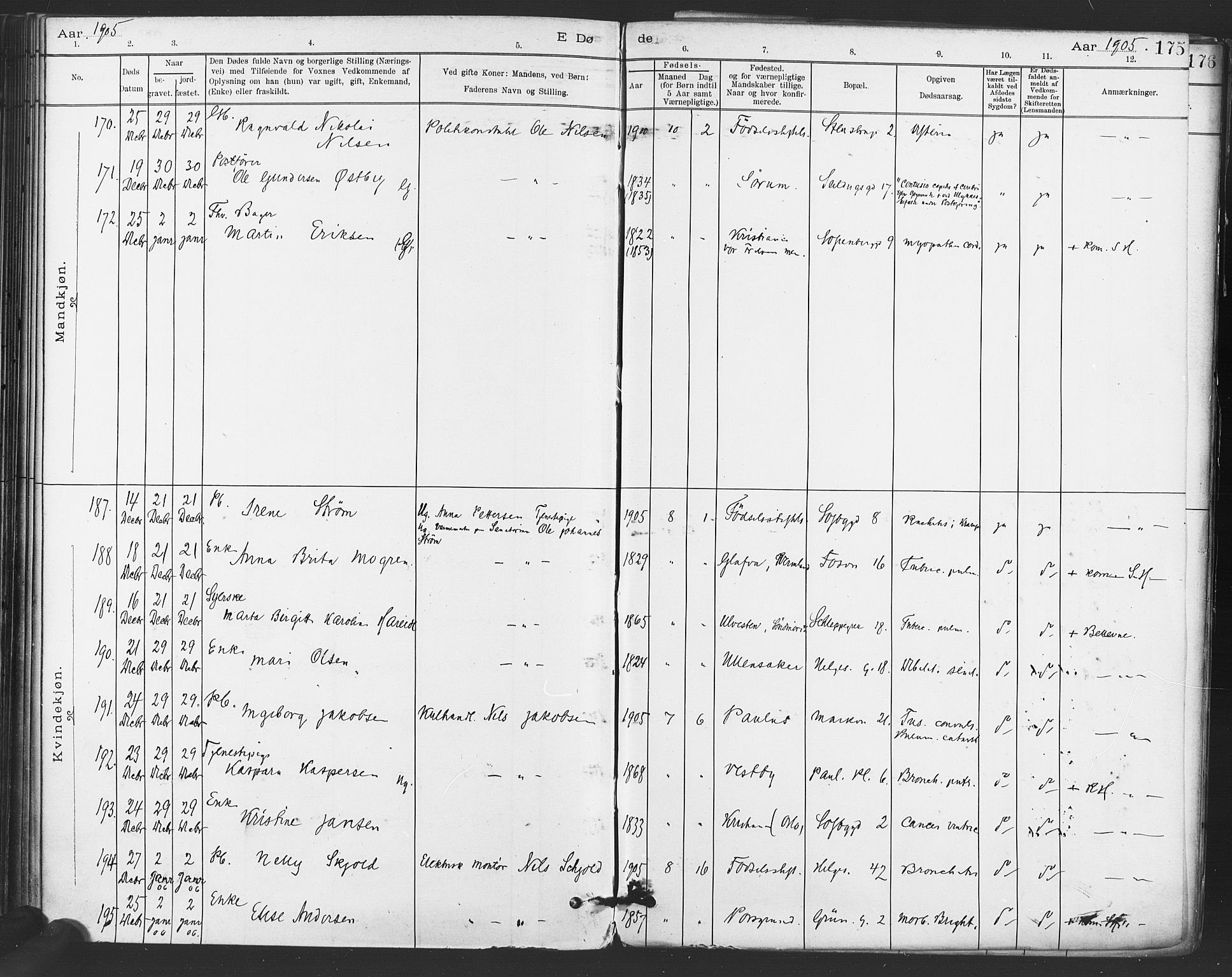 Paulus prestekontor Kirkebøker, AV/SAO-A-10871/F/Fa/L0012: Parish register (official) no. 12, 1897-1908, p. 175