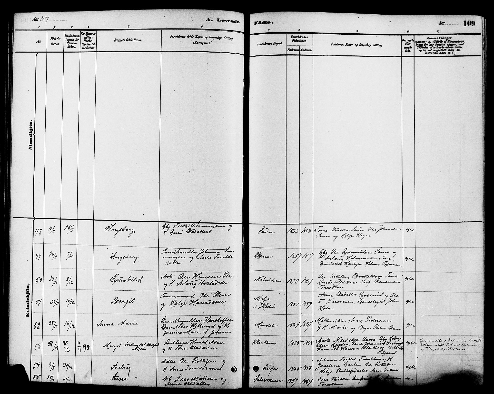 Heddal kirkebøker, SAKO/A-268/G/Ga/L0002: Parish register (copy) no. I 2, 1879-1908, p. 109