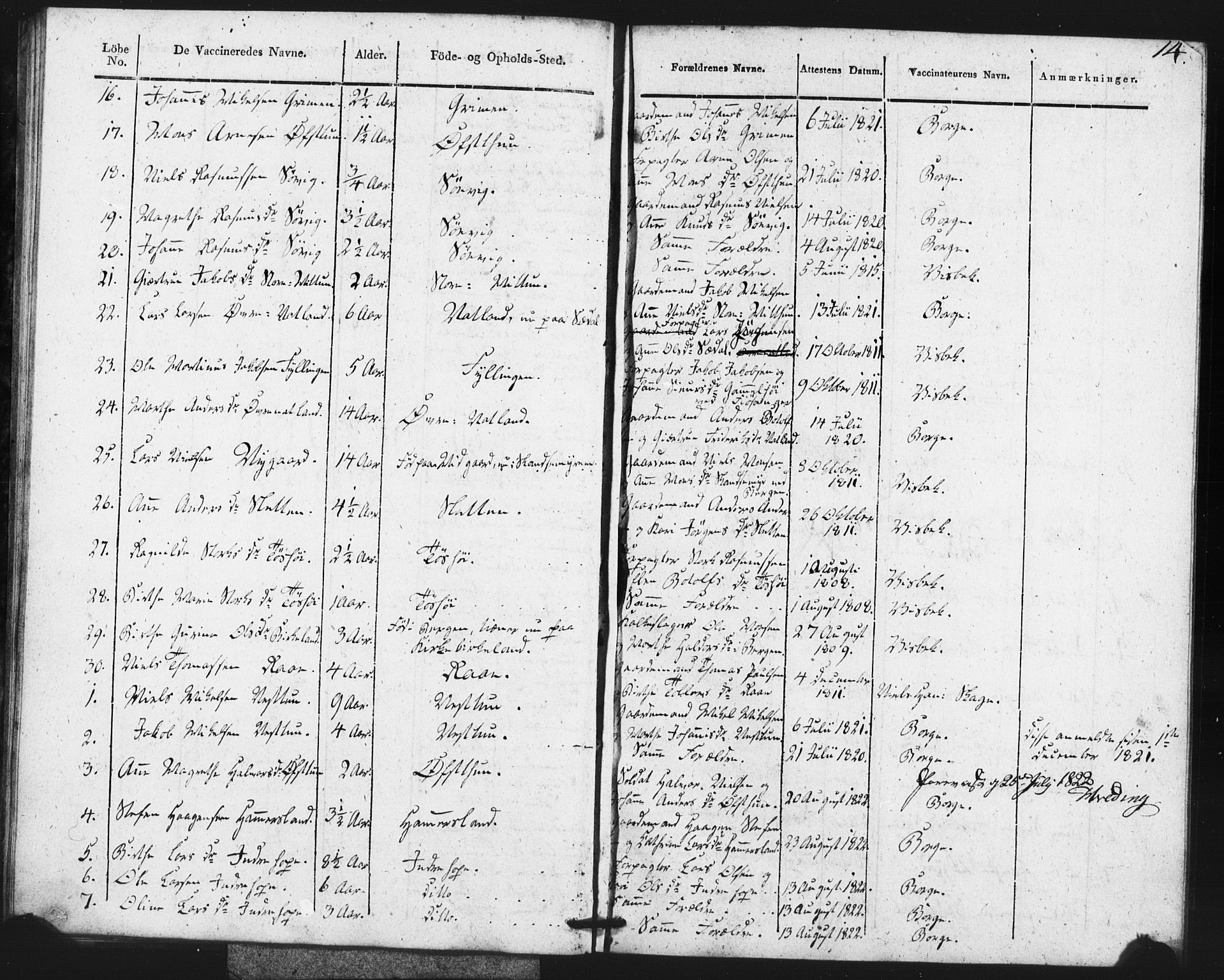 Fana Sokneprestembete, AV/SAB-A-75101/H/Haa/Haaa/L0013: Parish register (official) no. A 13, 1819-1833, p. 14