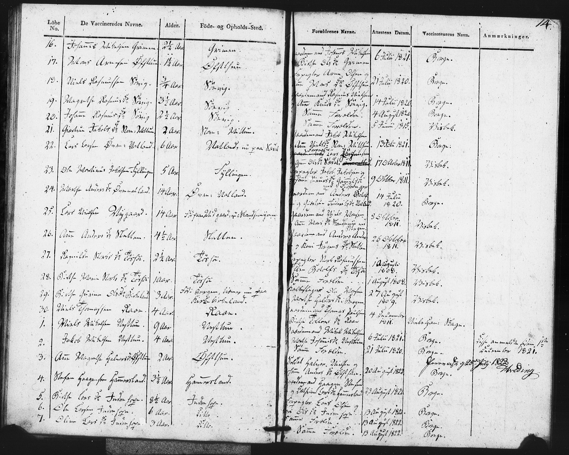 Fana Sokneprestembete, AV/SAB-A-75101/H/Haa/Haaa/L0013: Parish register (official) no. A 13, 1819-1833, p. 14