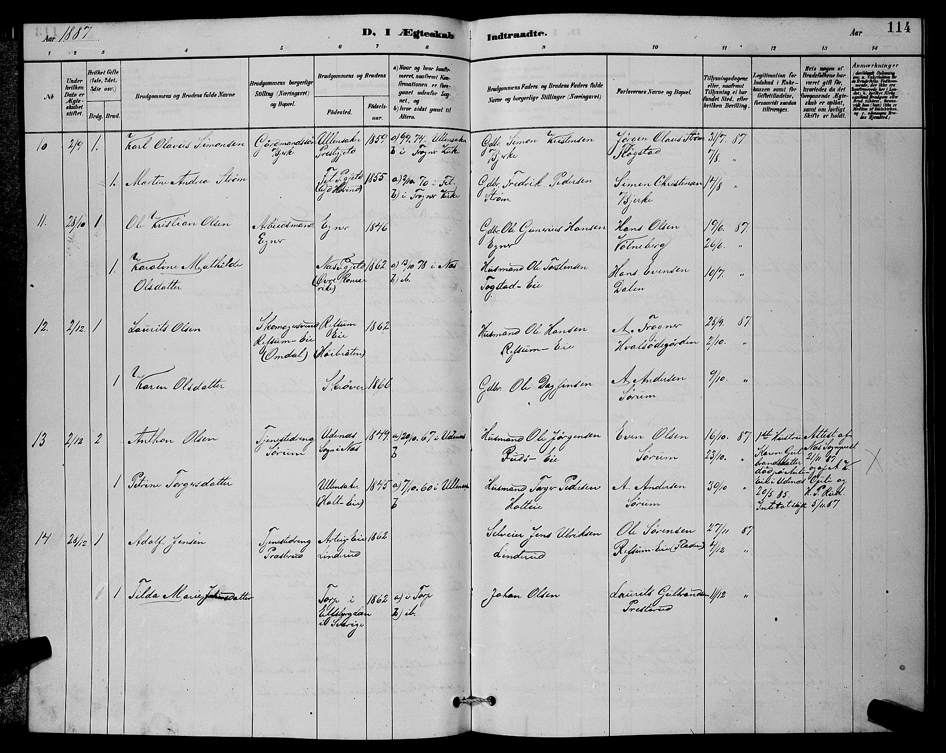 Sørum prestekontor Kirkebøker, SAO/A-10303/G/Ga/L0005: Parish register (copy) no. I 5.1, 1886-1894, p. 114