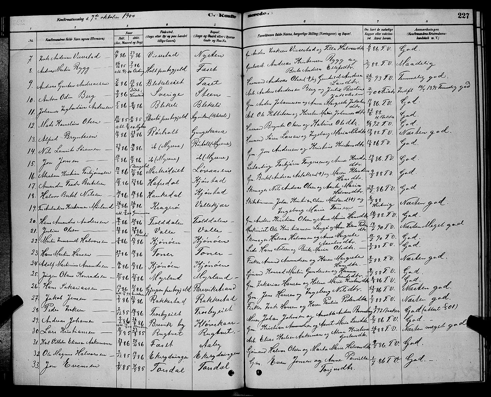 Bamble kirkebøker, AV/SAKO-A-253/G/Ga/L0008: Parish register (copy) no. I 8, 1878-1888, p. 227