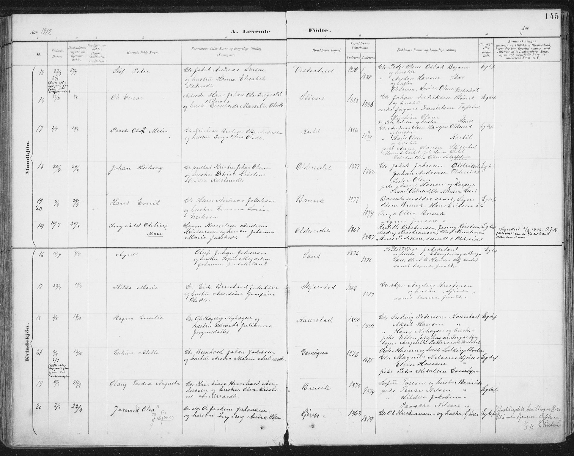 Ministerialprotokoller, klokkerbøker og fødselsregistre - Nordland, SAT/A-1459/852/L0741: Parish register (official) no. 852A11, 1894-1917, p. 145