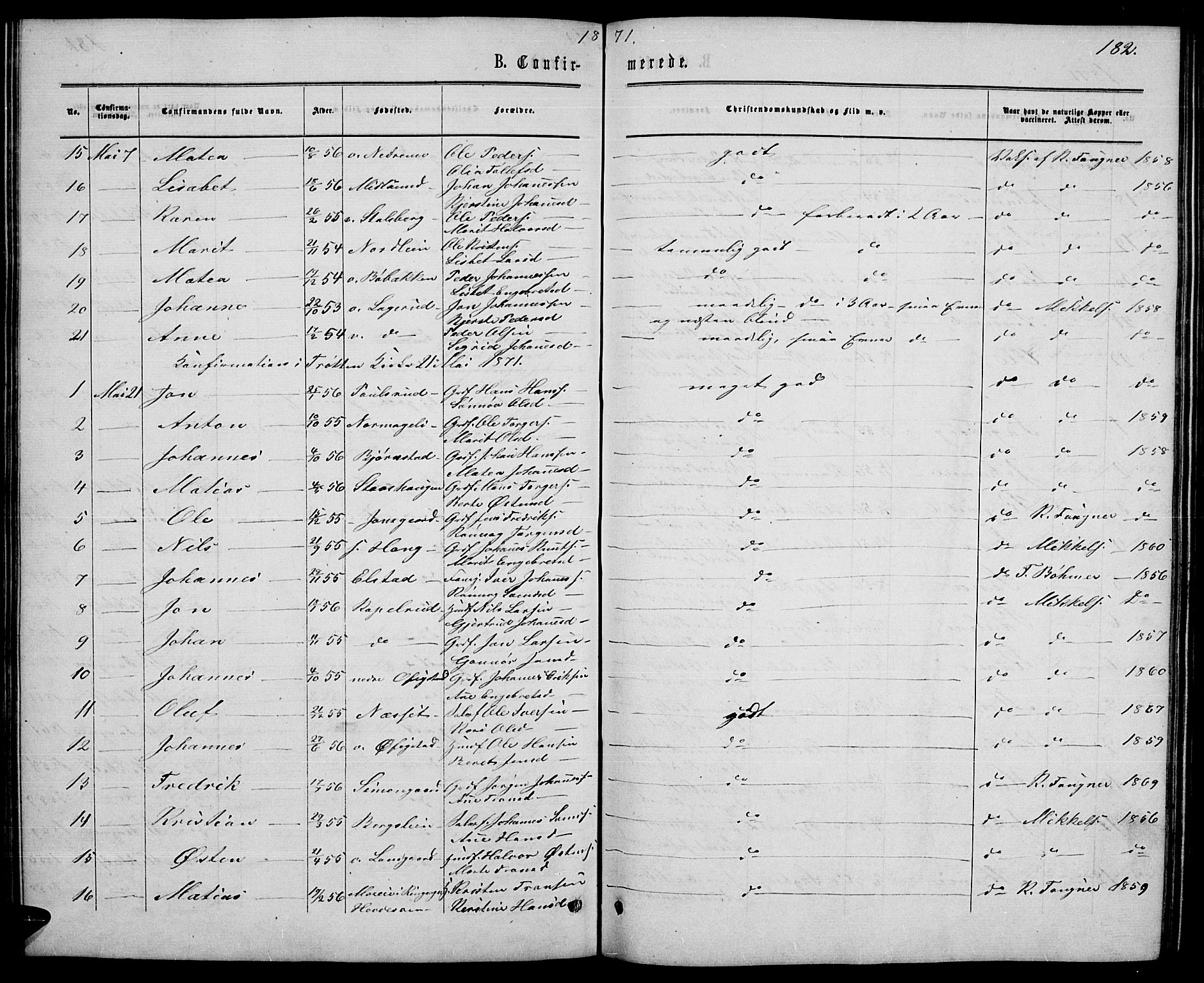 Øyer prestekontor, AV/SAH-PREST-084/H/Ha/Hab/L0001: Parish register (copy) no. 1, 1863-1877, p. 182