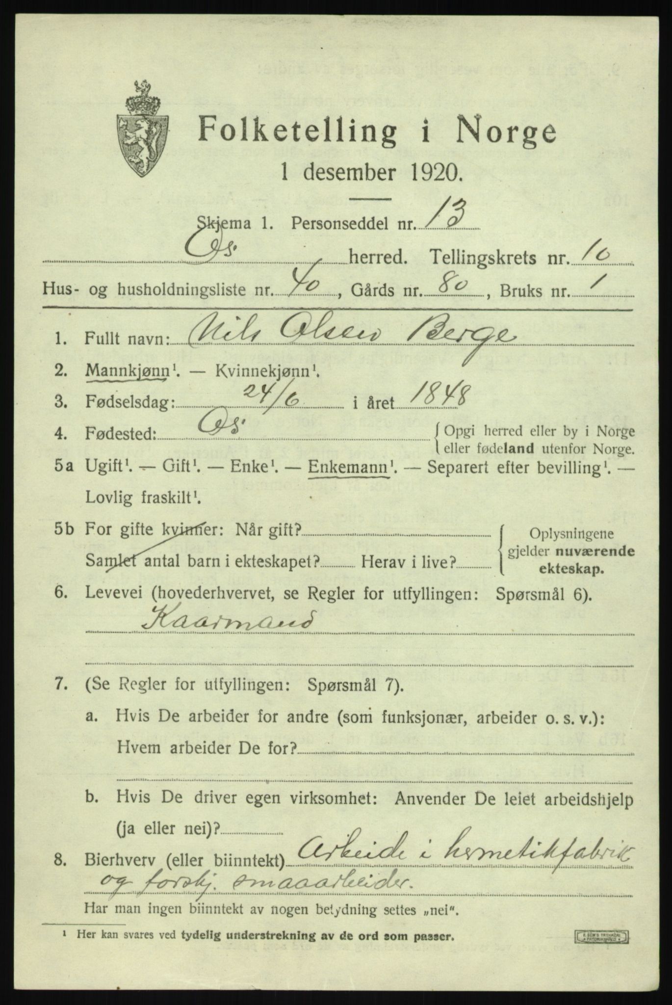 SAB, 1920 census for Os, 1920, p. 8776