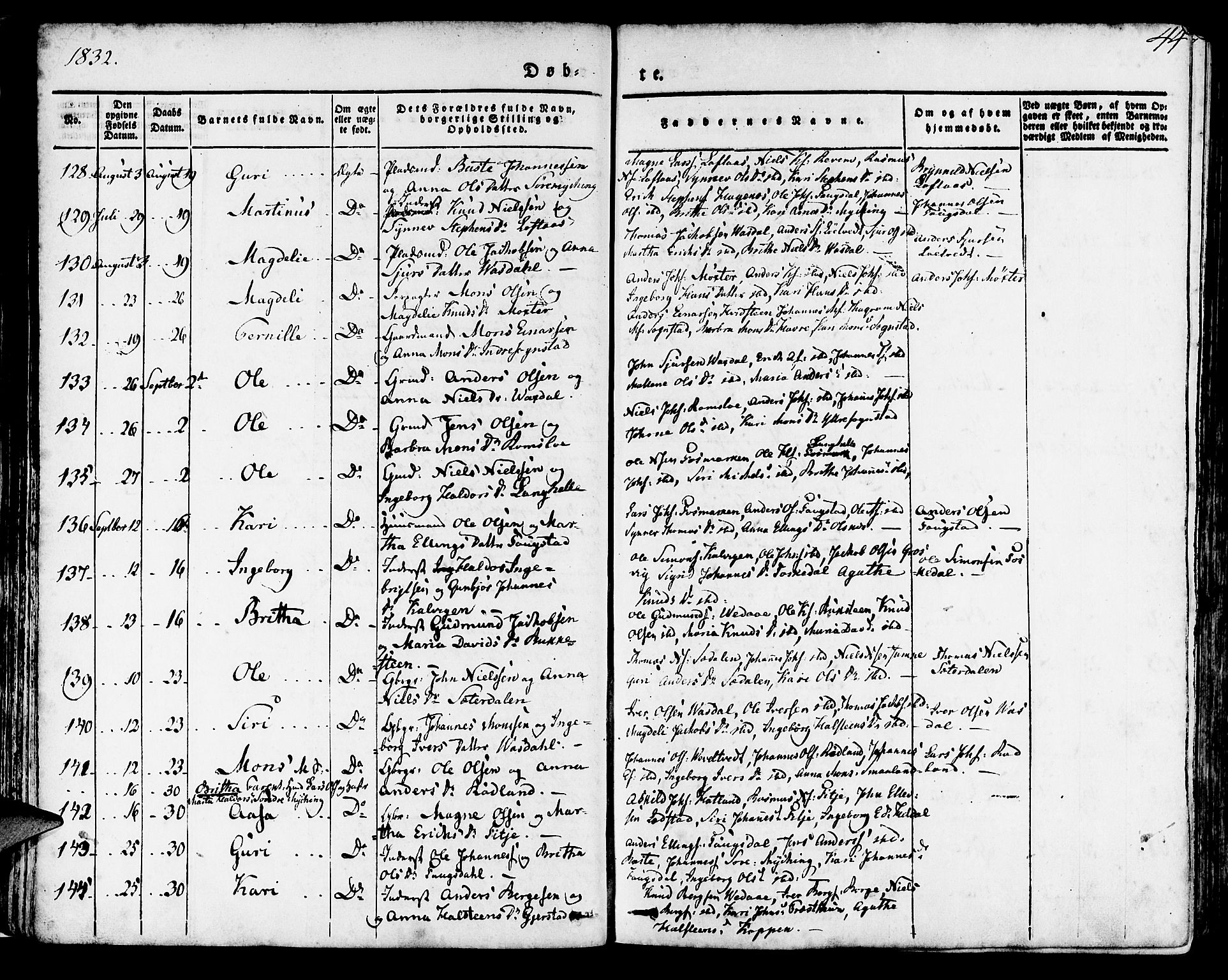 Haus sokneprestembete, AV/SAB-A-75601/H/Haa: Parish register (official) no. A 14, 1827-1838, p. 44