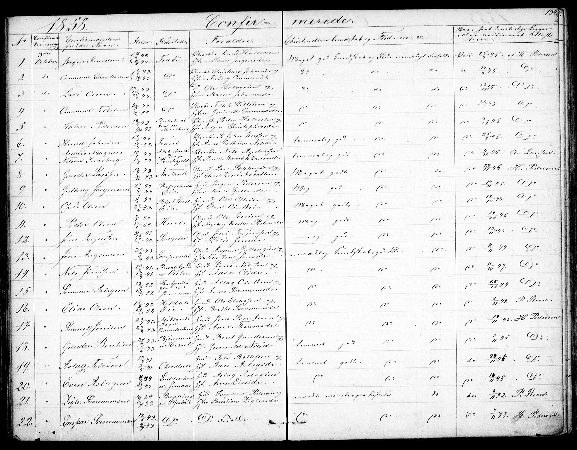 Froland sokneprestkontor, SAK/1111-0013/F/Fb/L0008: Parish register (copy) no. B 8, 1843-1875, p. 134