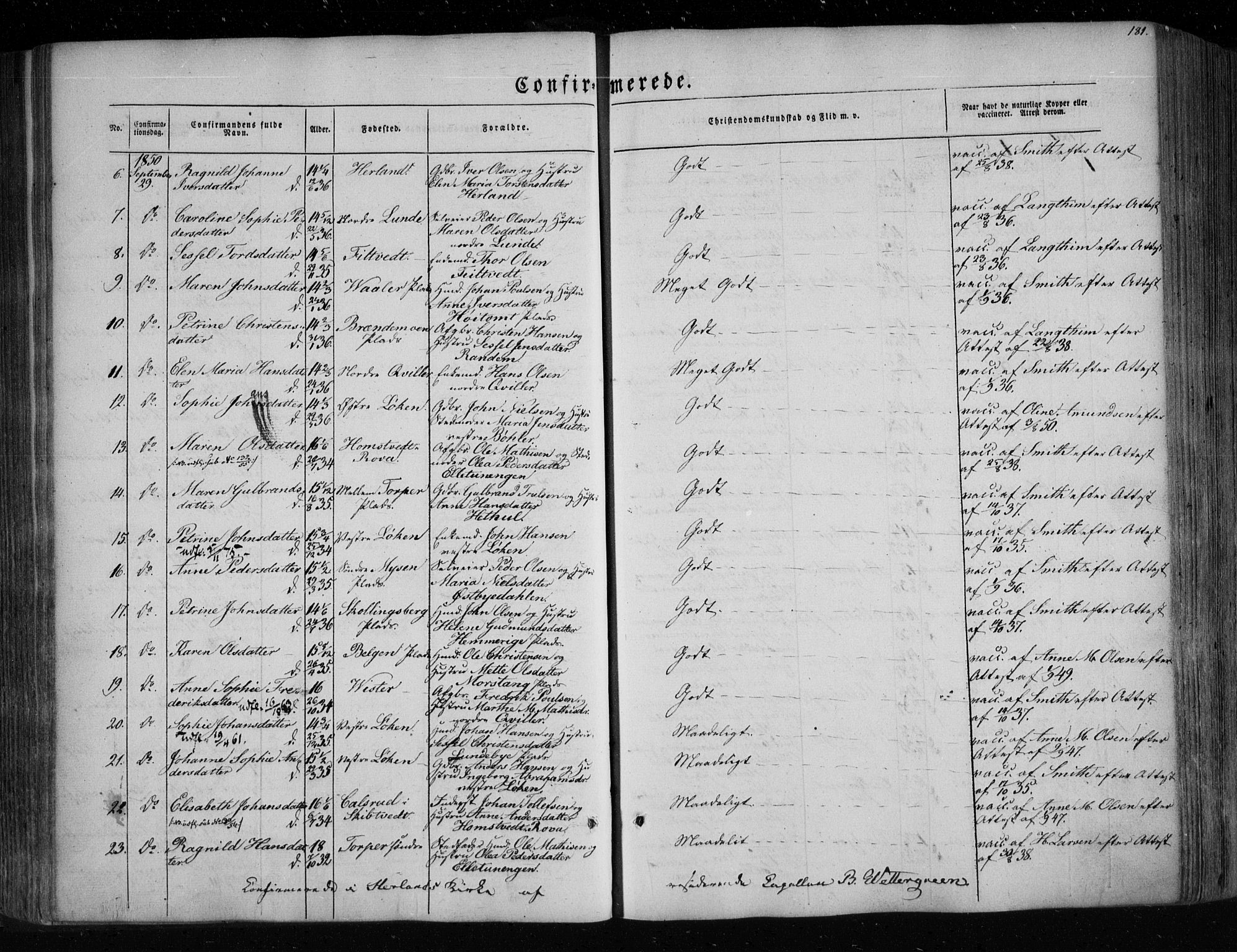 Eidsberg prestekontor Kirkebøker, SAO/A-10905/F/Fa/L0009: Parish register (official) no. I 9, 1849-1856, p. 181
