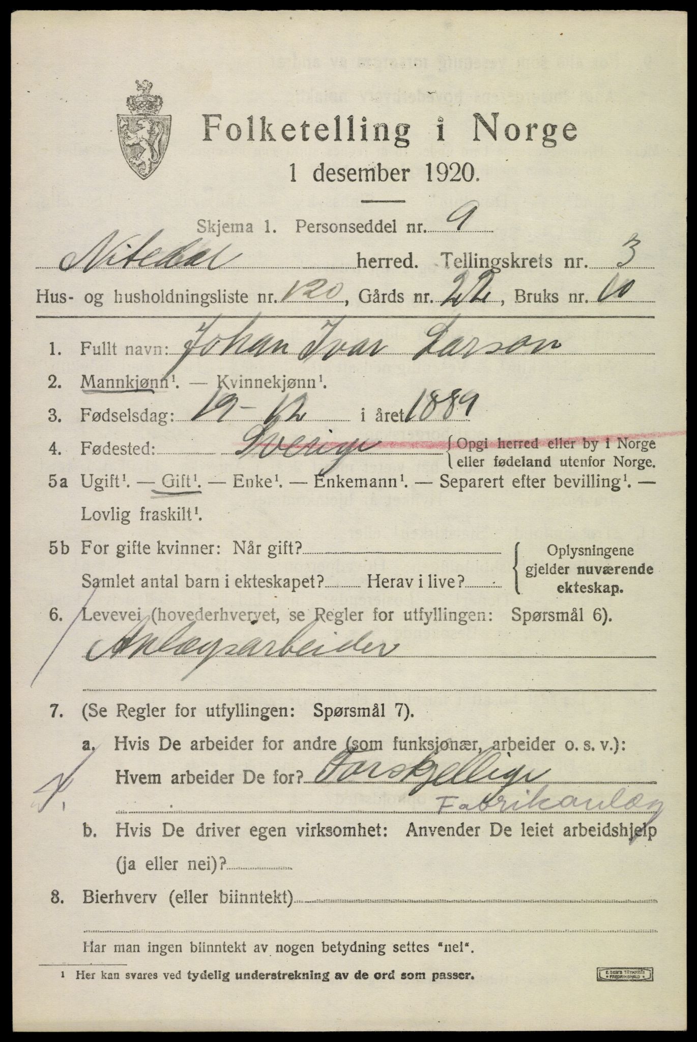 SAO, 1920 census for Nittedal, 1920, p. 5038