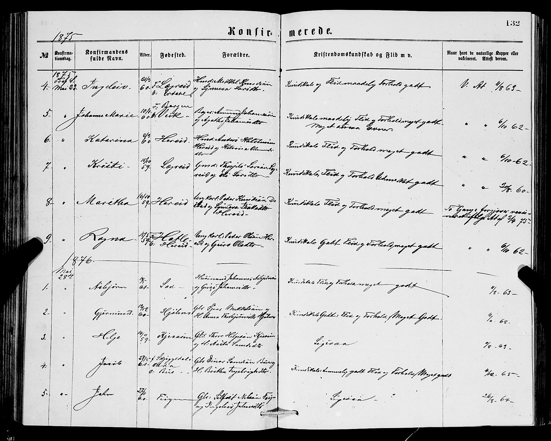 Ullensvang sokneprestembete, SAB/A-78701/H/Hab: Parish register (copy) no. C 2, 1871-1899, p. 132