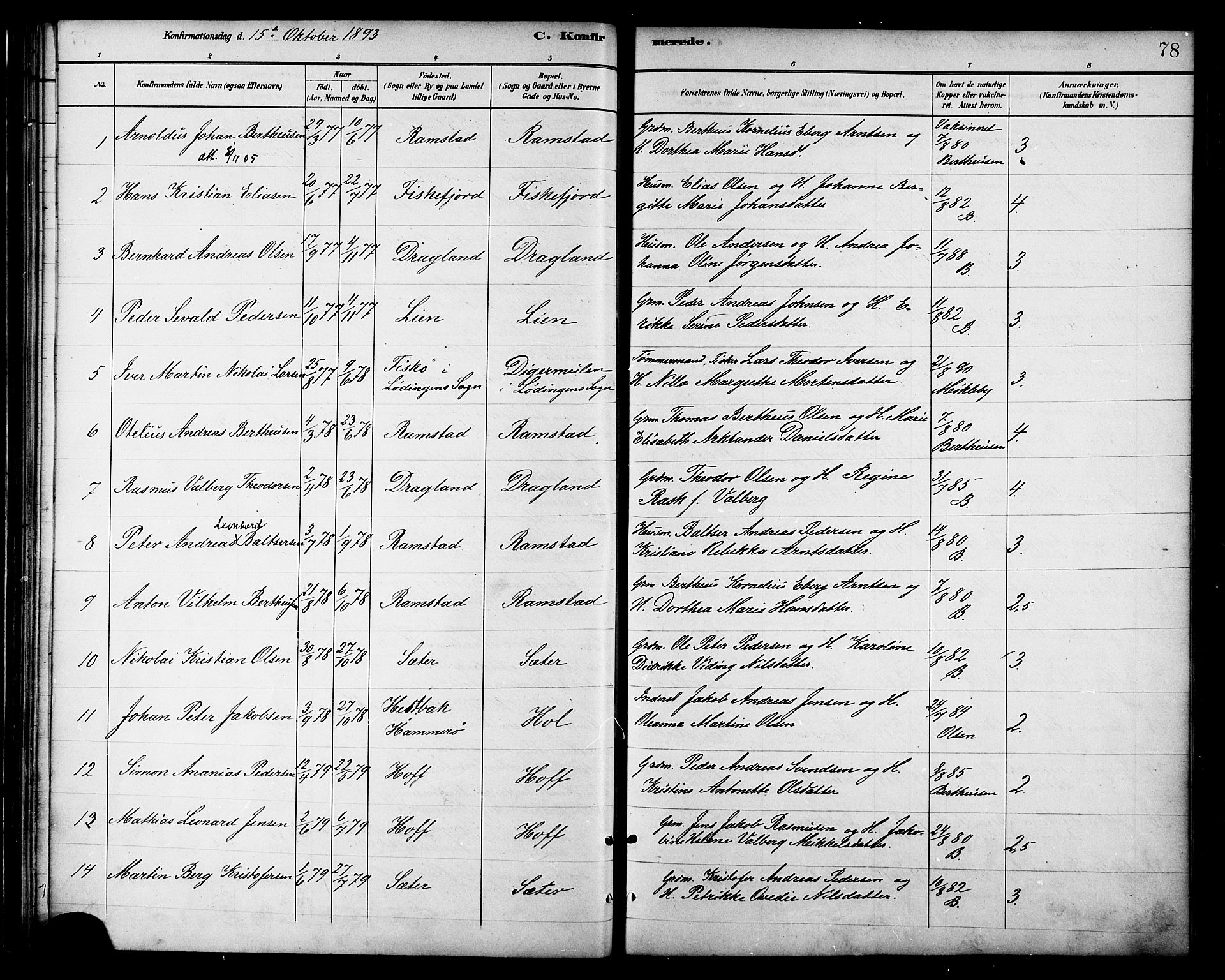 Ministerialprotokoller, klokkerbøker og fødselsregistre - Nordland, SAT/A-1459/865/L0924: Parish register (official) no. 865A02, 1885-1896, p. 78