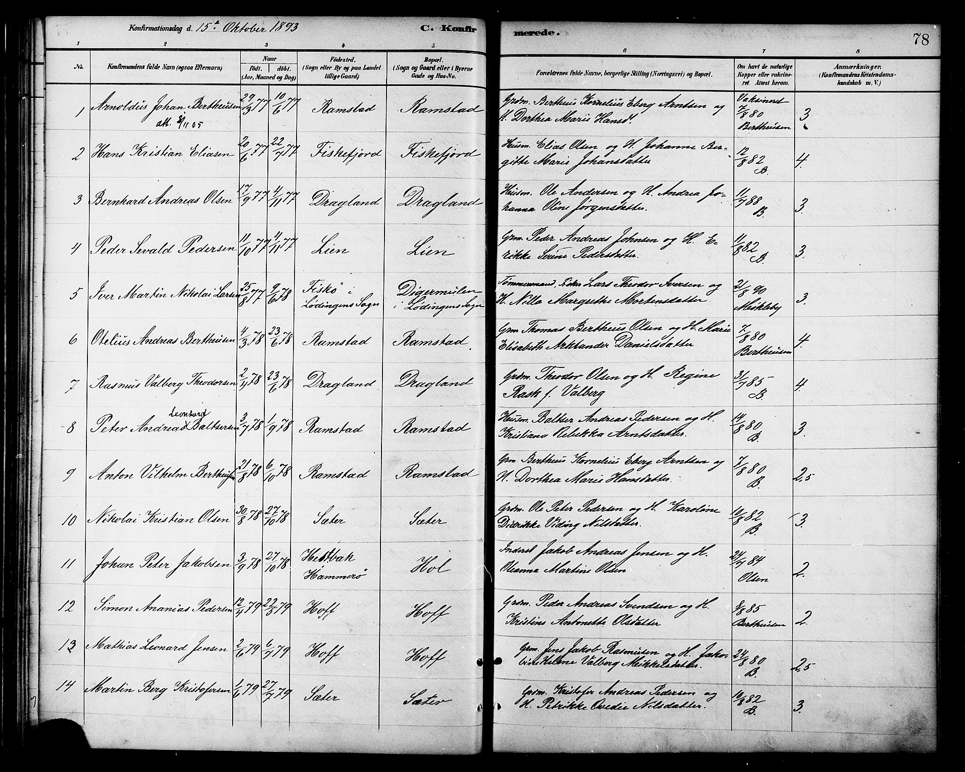 Ministerialprotokoller, klokkerbøker og fødselsregistre - Nordland, AV/SAT-A-1459/865/L0924: Parish register (official) no. 865A02, 1885-1896, p. 78