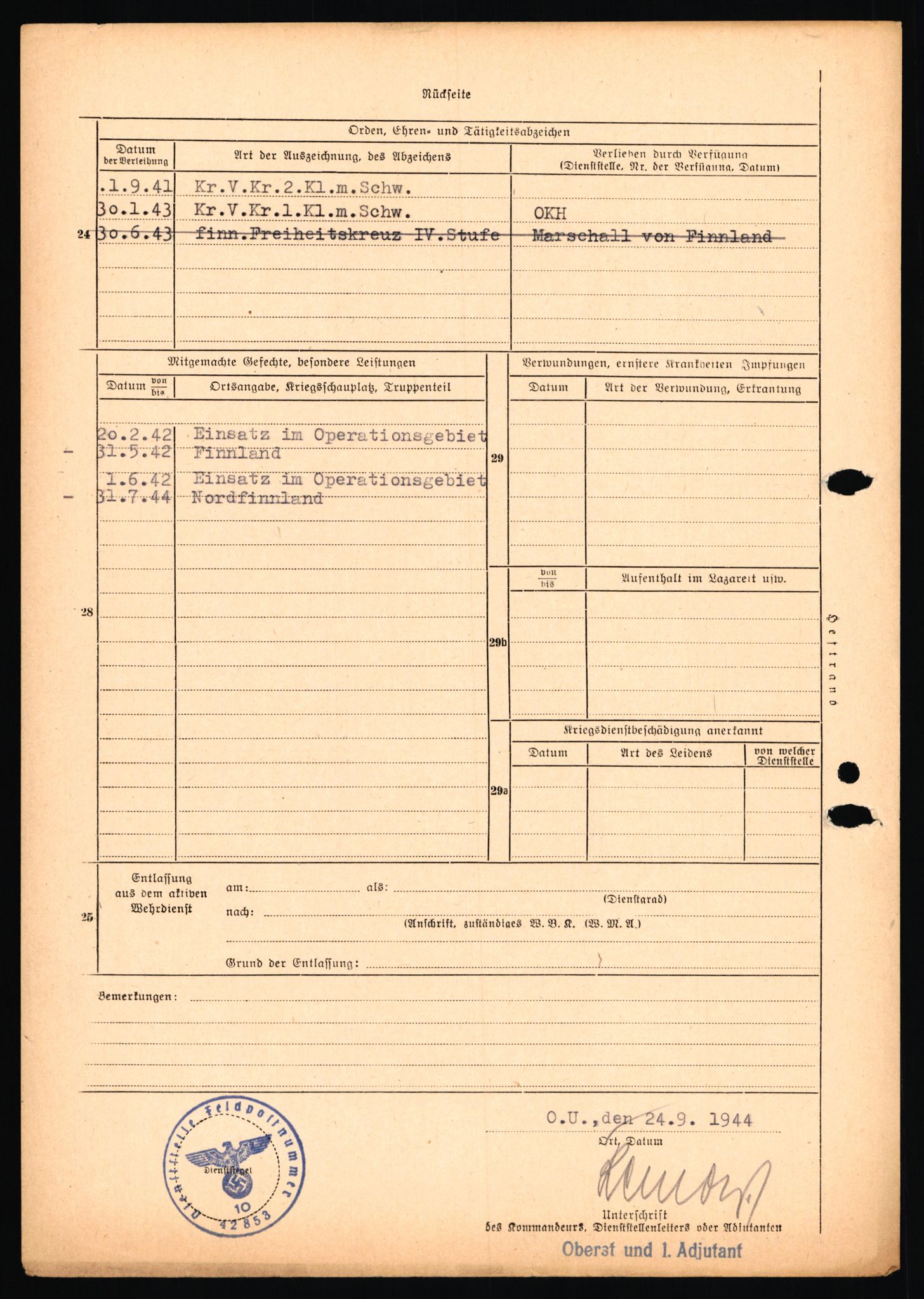 Forsvarets Overkommando. 2 kontor. Arkiv 11.4. Spredte tyske arkivsaker, AV/RA-RAFA-7031/D/Dar/Dara/L0018: Personalbøker, 1940-1945, p. 431