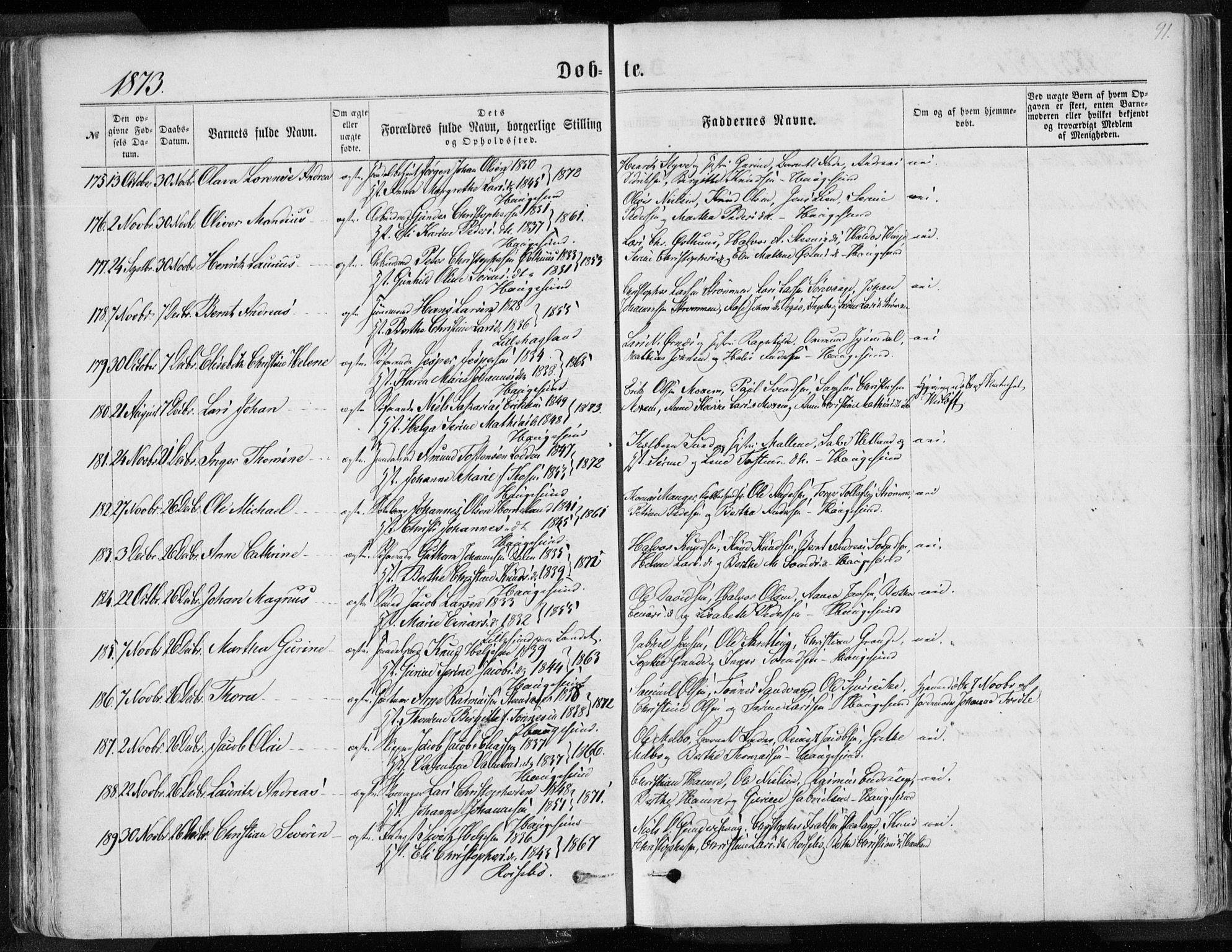 Torvastad sokneprestkontor, AV/SAST-A -101857/H/Ha/Haa/L0012: Parish register (official) no. A 12.1, 1867-1877, p. 91