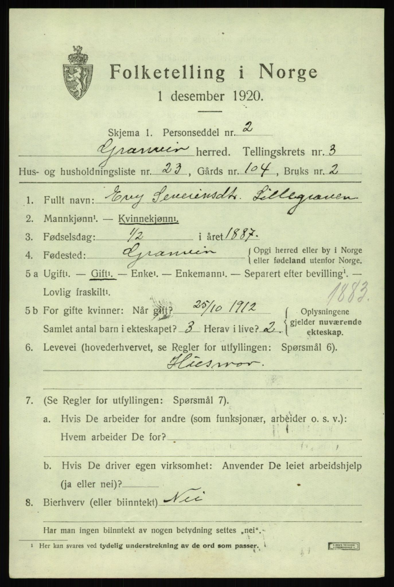 SAB, 1920 census for Granvin, 1920, p. 1386