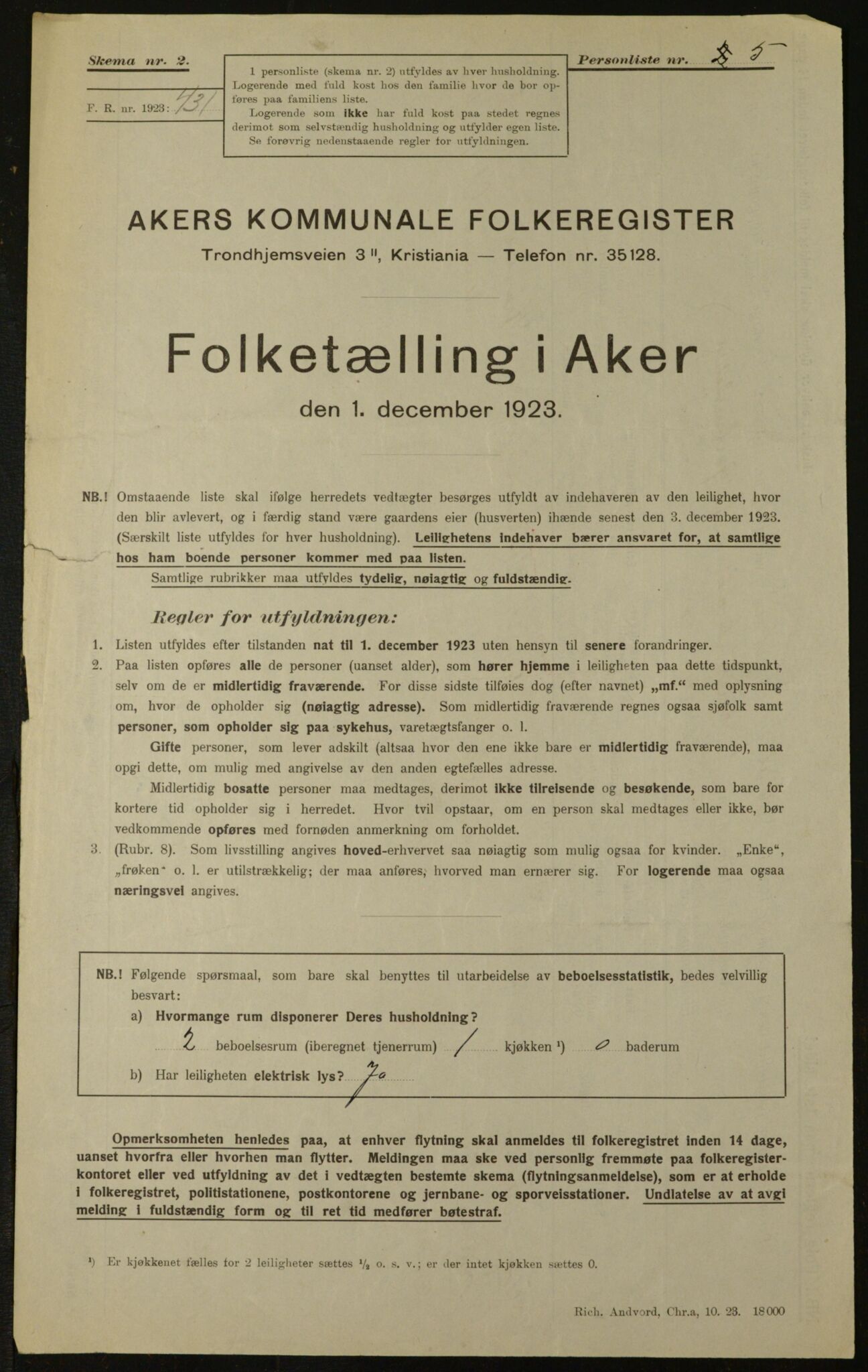 , Municipal Census 1923 for Aker, 1923, p. 2676