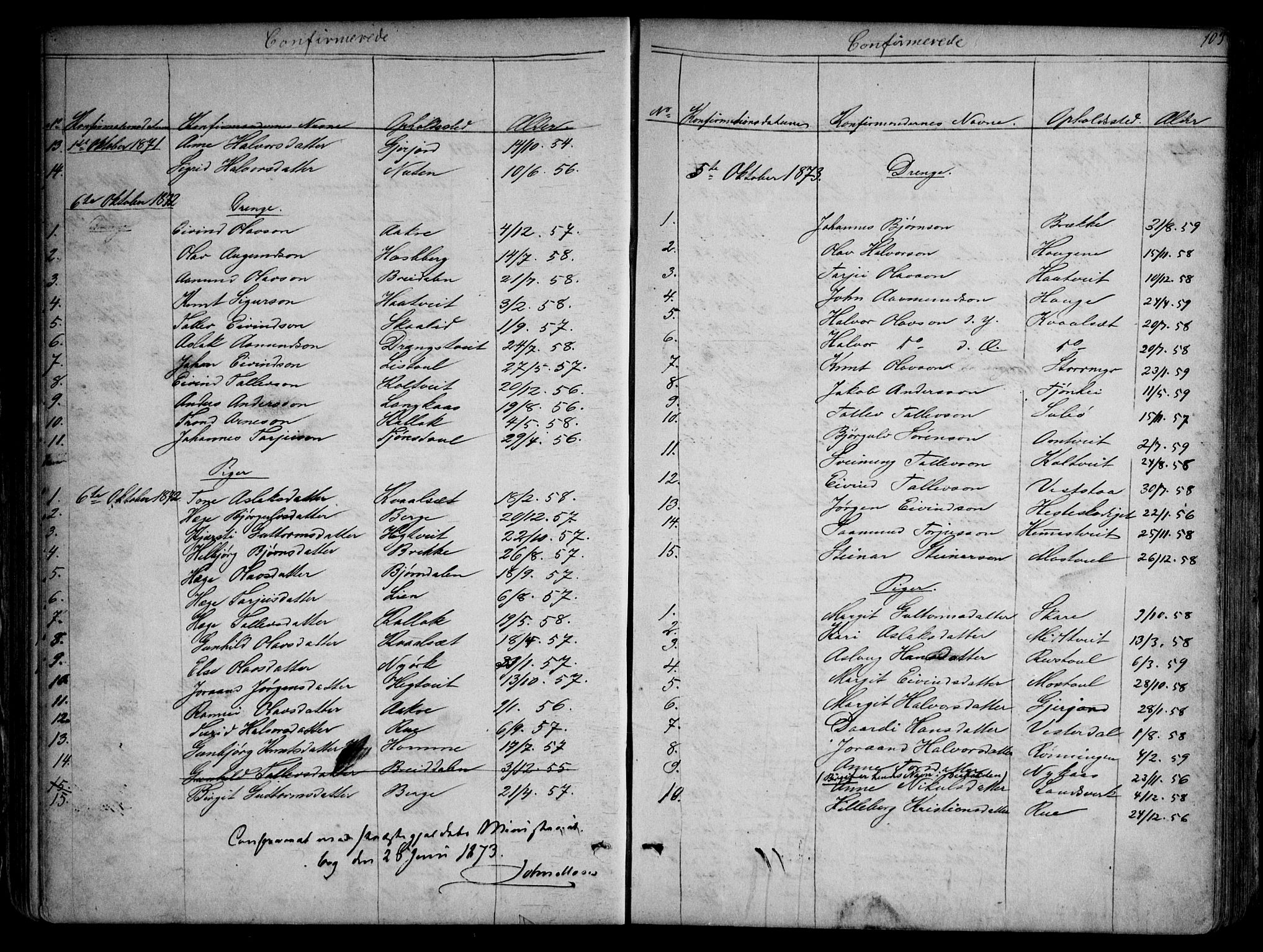 Kviteseid kirkebøker, SAKO/A-276/G/Gb/L0002: Parish register (copy) no. II 2, 1850-1892, p. 103