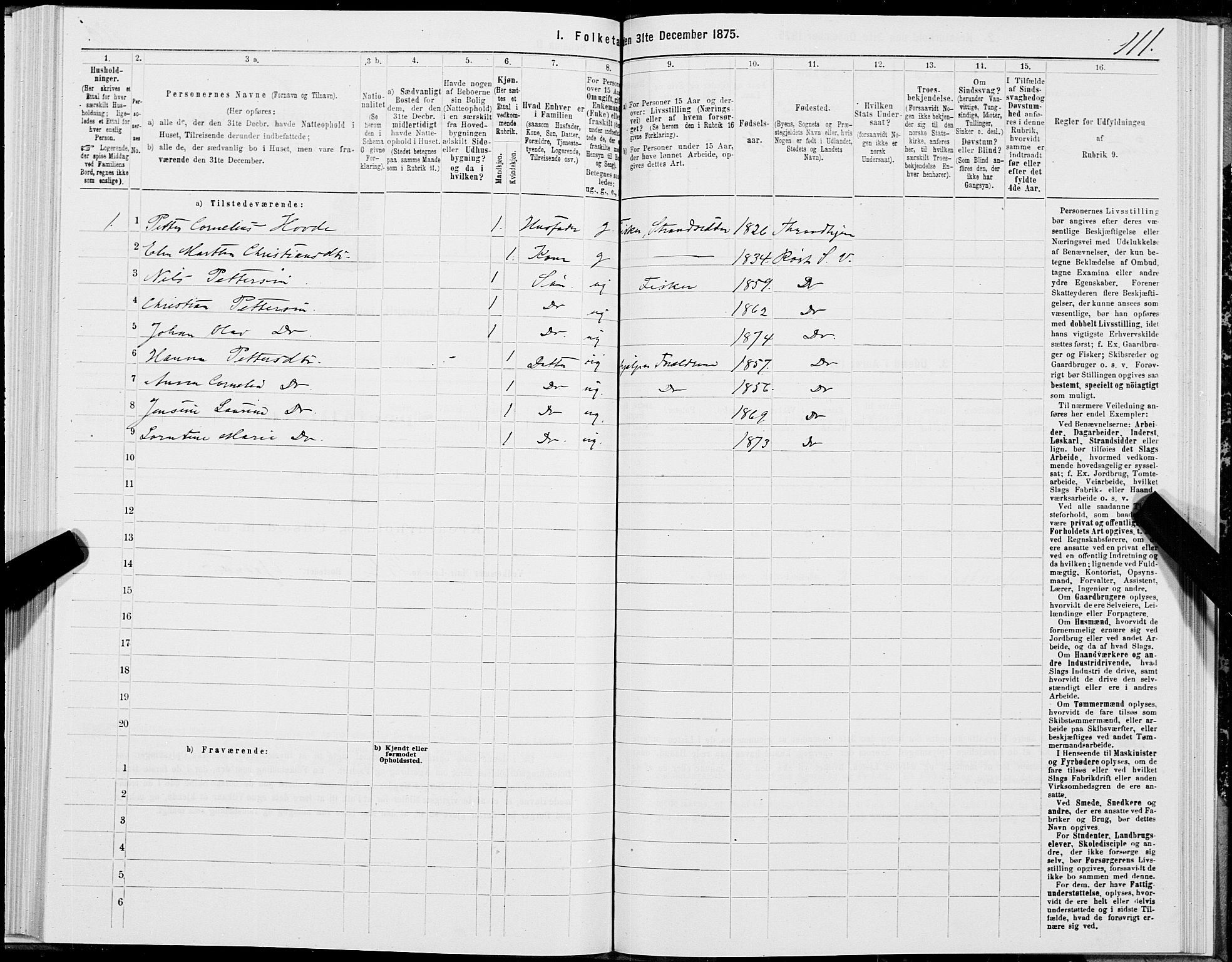 SAT, 1875 census for 1857P Værøy, 1875, p. 1111