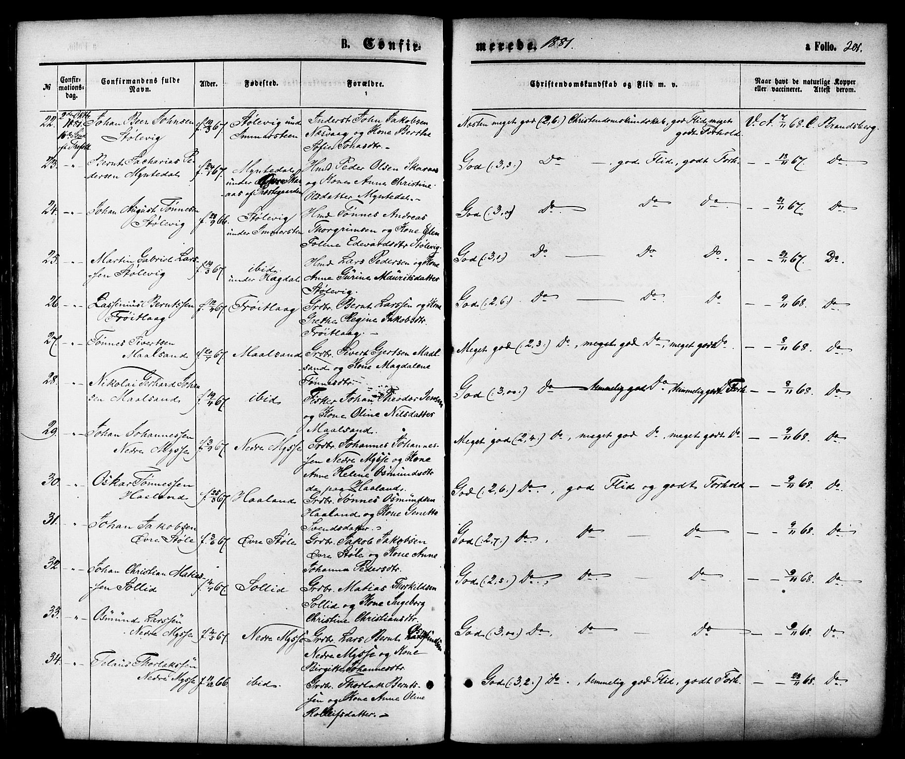 Sokndal sokneprestkontor, AV/SAST-A-101808: Parish register (official) no. A 10, 1874-1886, p. 201