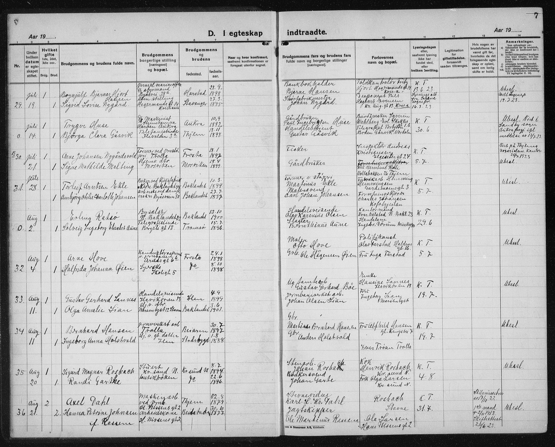 Ministerialprotokoller, klokkerbøker og fødselsregistre - Sør-Trøndelag, AV/SAT-A-1456/603/L0176: Parish register (copy) no. 603C04, 1923-1941, p. 7