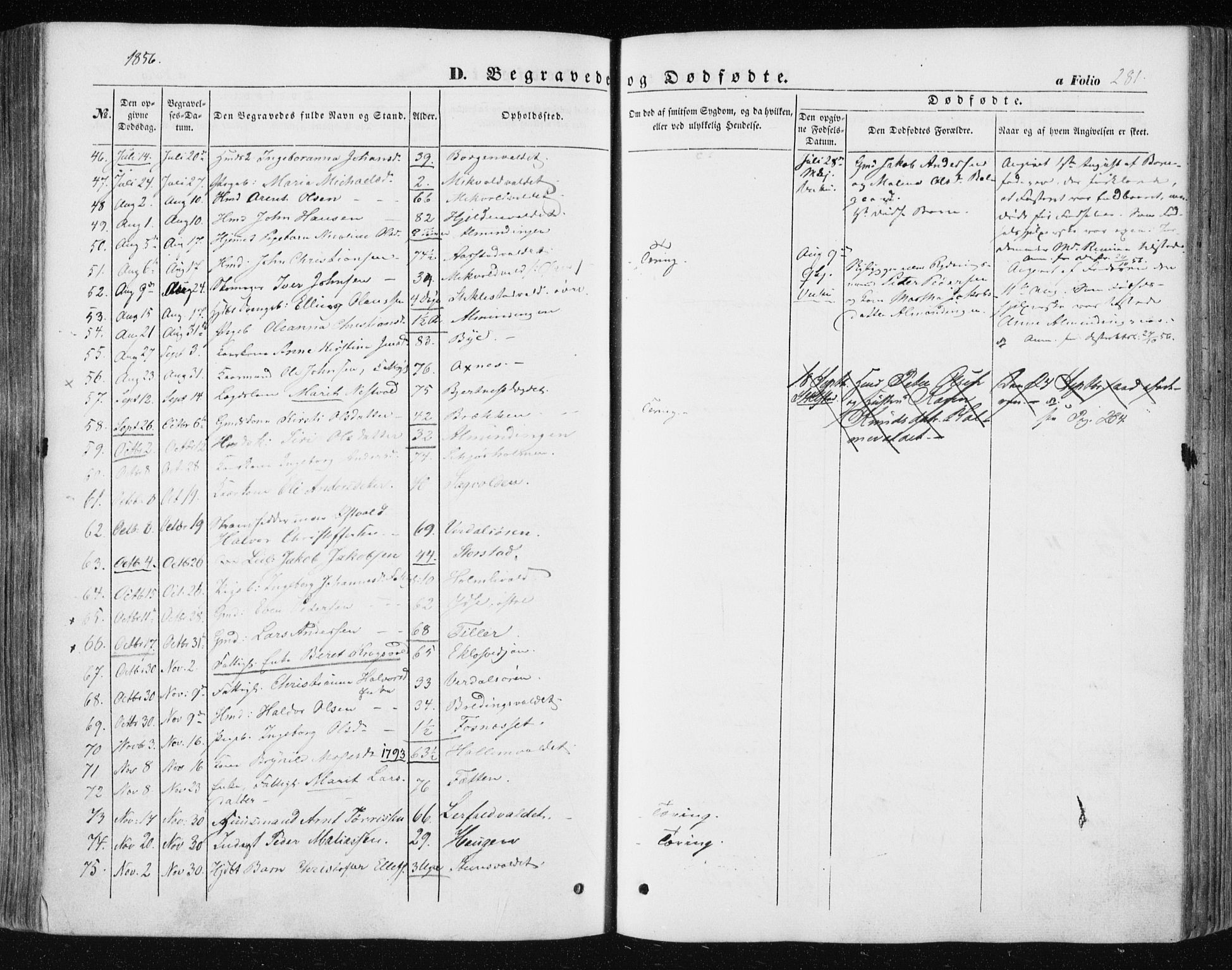 Ministerialprotokoller, klokkerbøker og fødselsregistre - Nord-Trøndelag, SAT/A-1458/723/L0240: Parish register (official) no. 723A09, 1852-1860, p. 281
