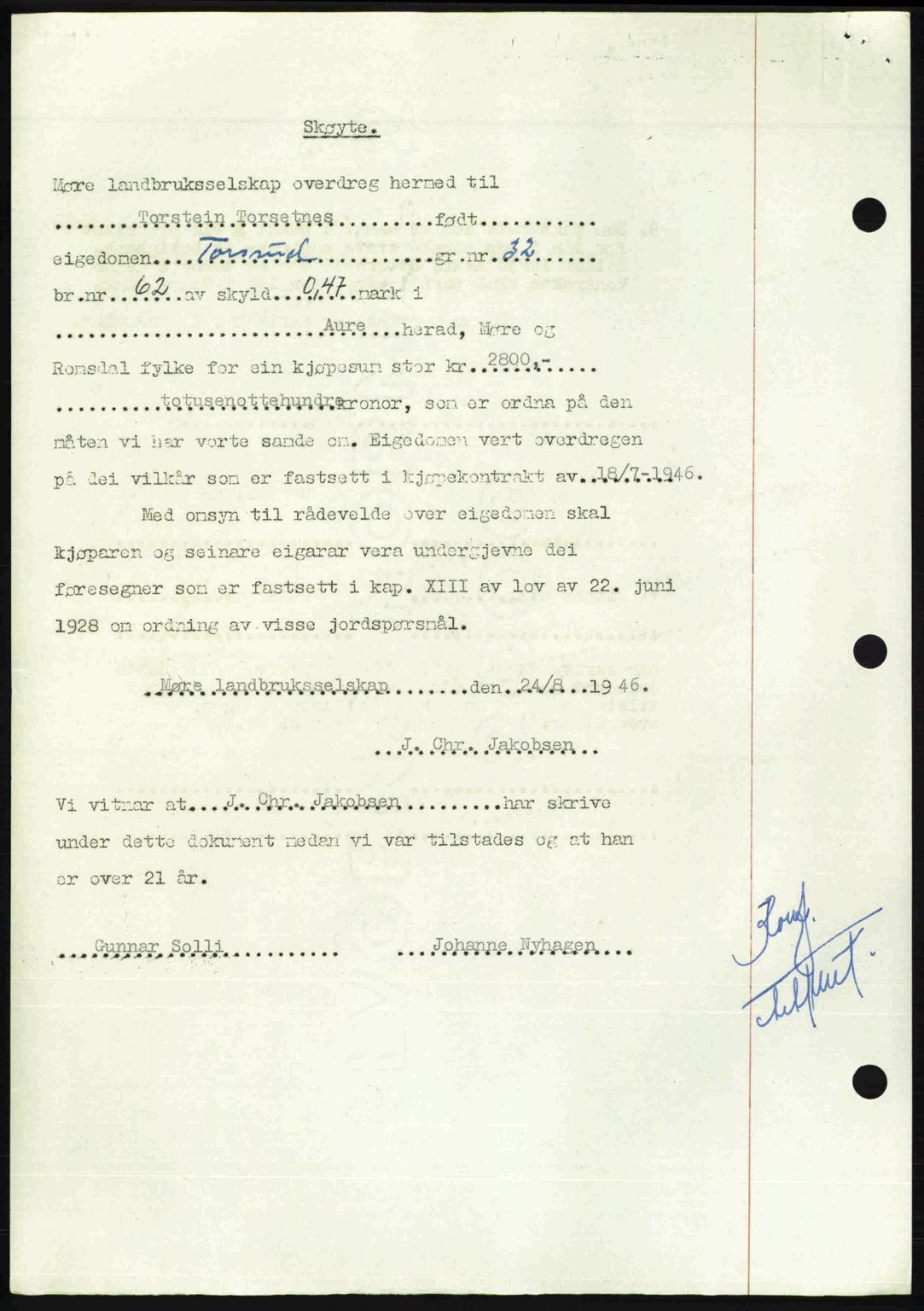 Nordmøre sorenskriveri, AV/SAT-A-4132/1/2/2Ca: Mortgage book no. A113, 1949-1950, Diary no: : 3416/1949