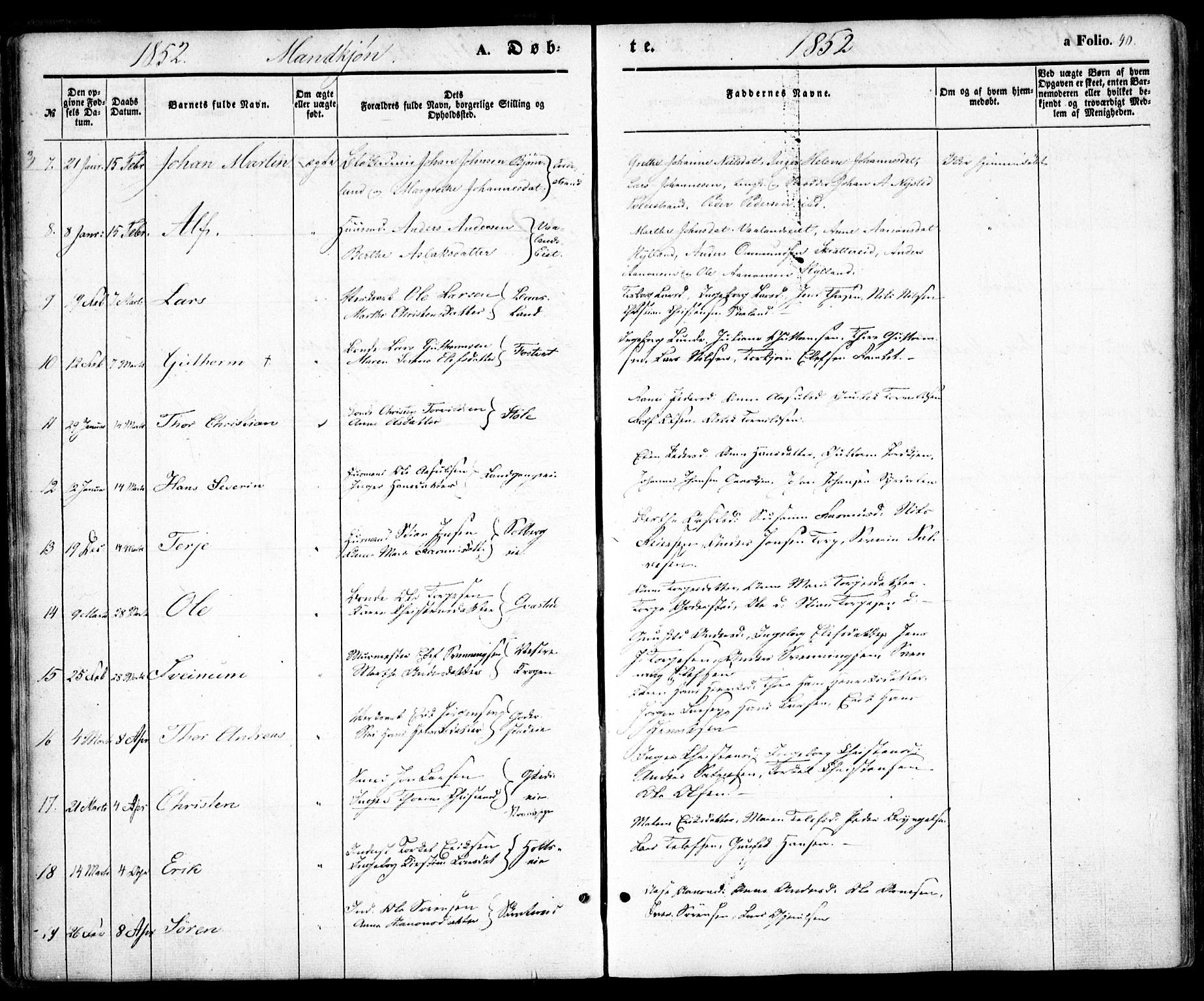 Holt sokneprestkontor, AV/SAK-1111-0021/F/Fa/L0008: Parish register (official) no. A 8, 1849-1860, p. 40