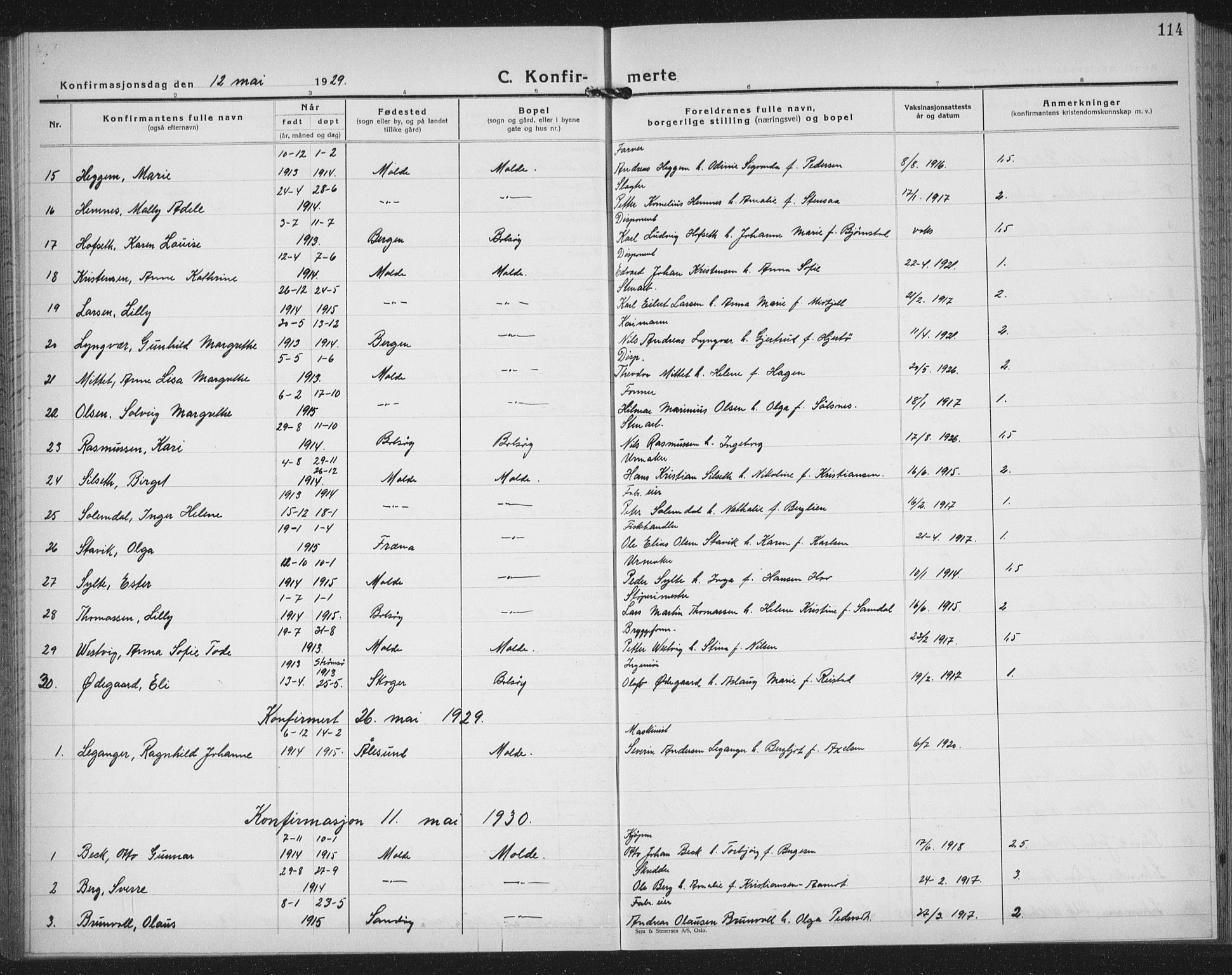 Ministerialprotokoller, klokkerbøker og fødselsregistre - Møre og Romsdal, AV/SAT-A-1454/558/L0704: Parish register (copy) no. 558C05, 1921-1942, p. 114