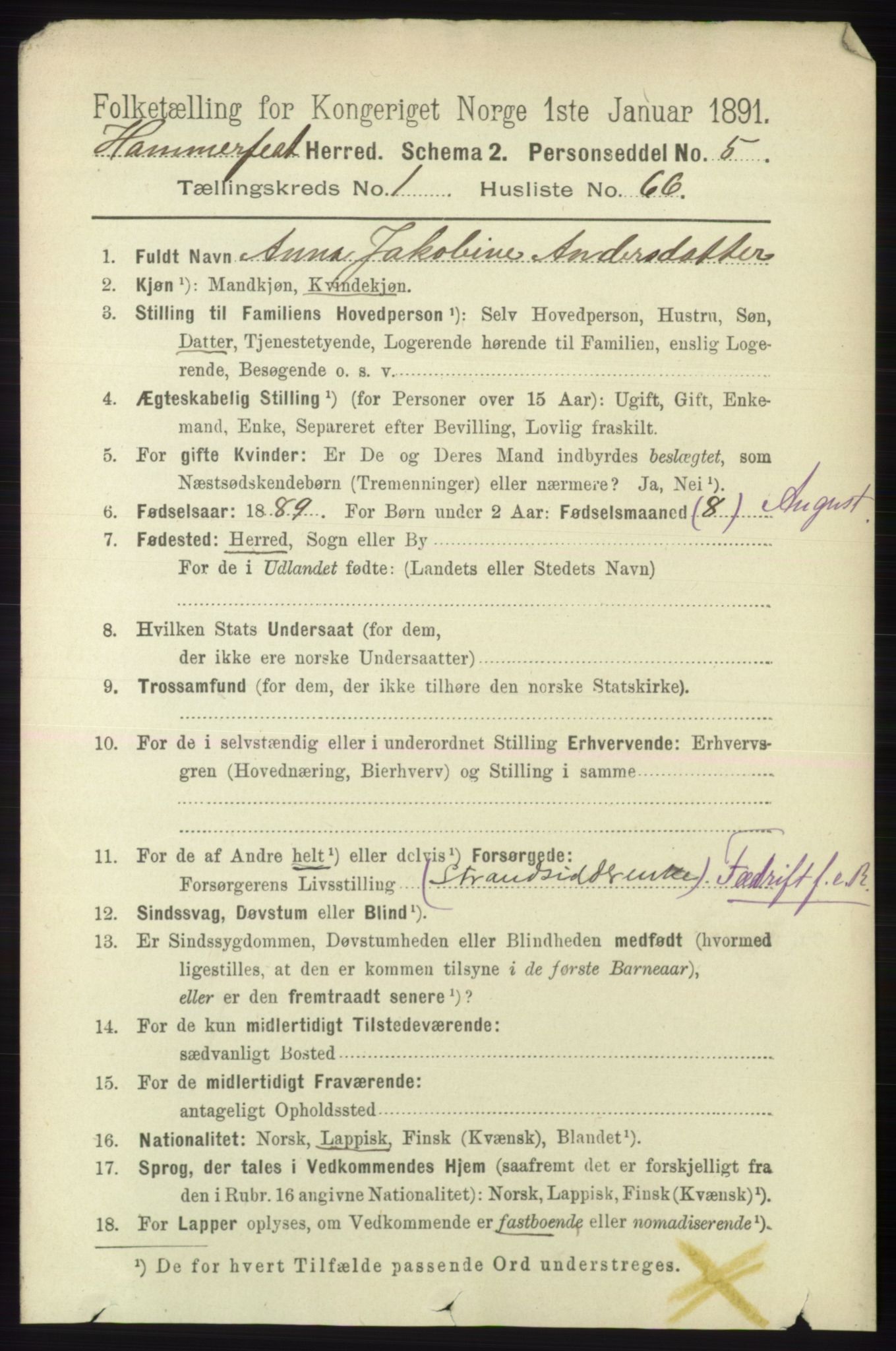 RA, 1891 census for 2016 Hammerfest, 1891, p. 528