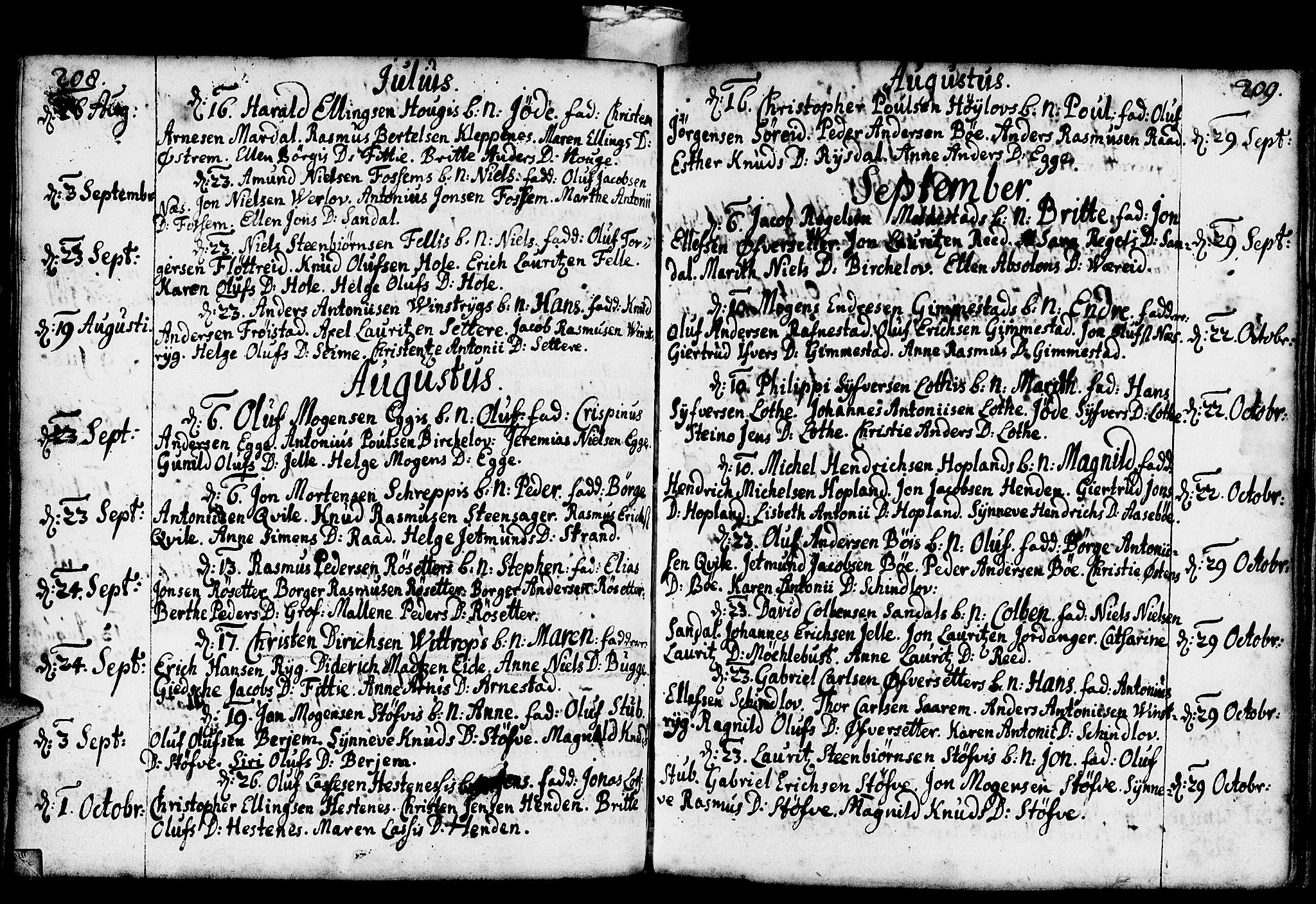 Gloppen sokneprestembete, SAB/A-80101/H/Haa/Haaa/L0001: Parish register (official) no. A 1, 1686-1711, p. 208-209