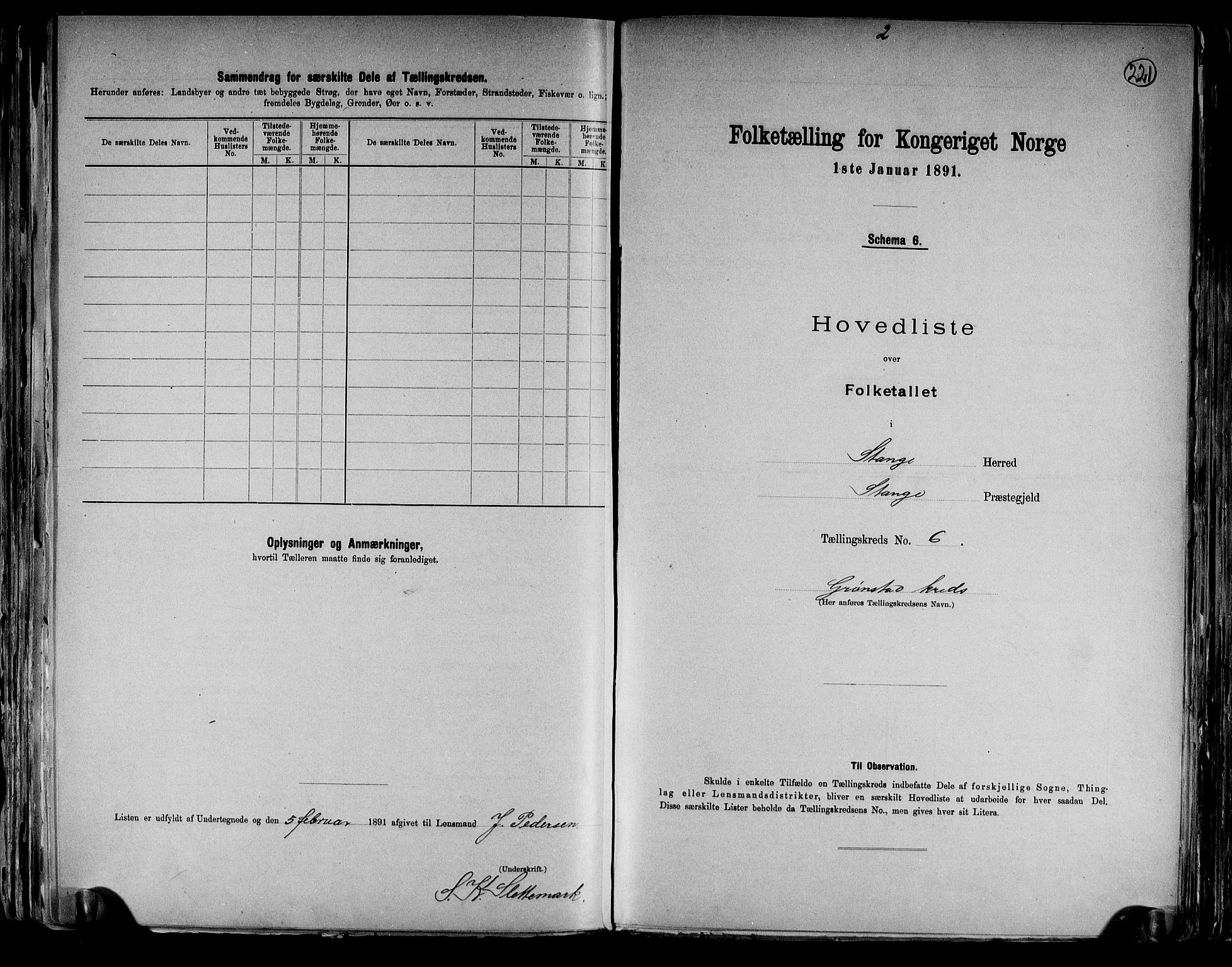 RA, 1891 census for 0417 Stange, 1891, p. 22