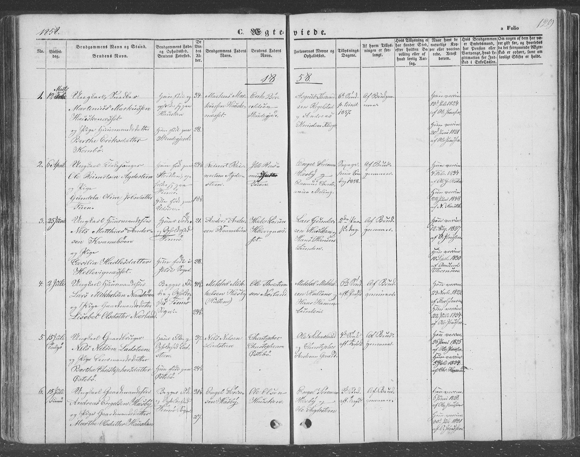 Finnøy sokneprestkontor, SAST/A-101825/H/Ha/Haa/L0007: Parish register (official) no. A 7, 1847-1862, p. 129