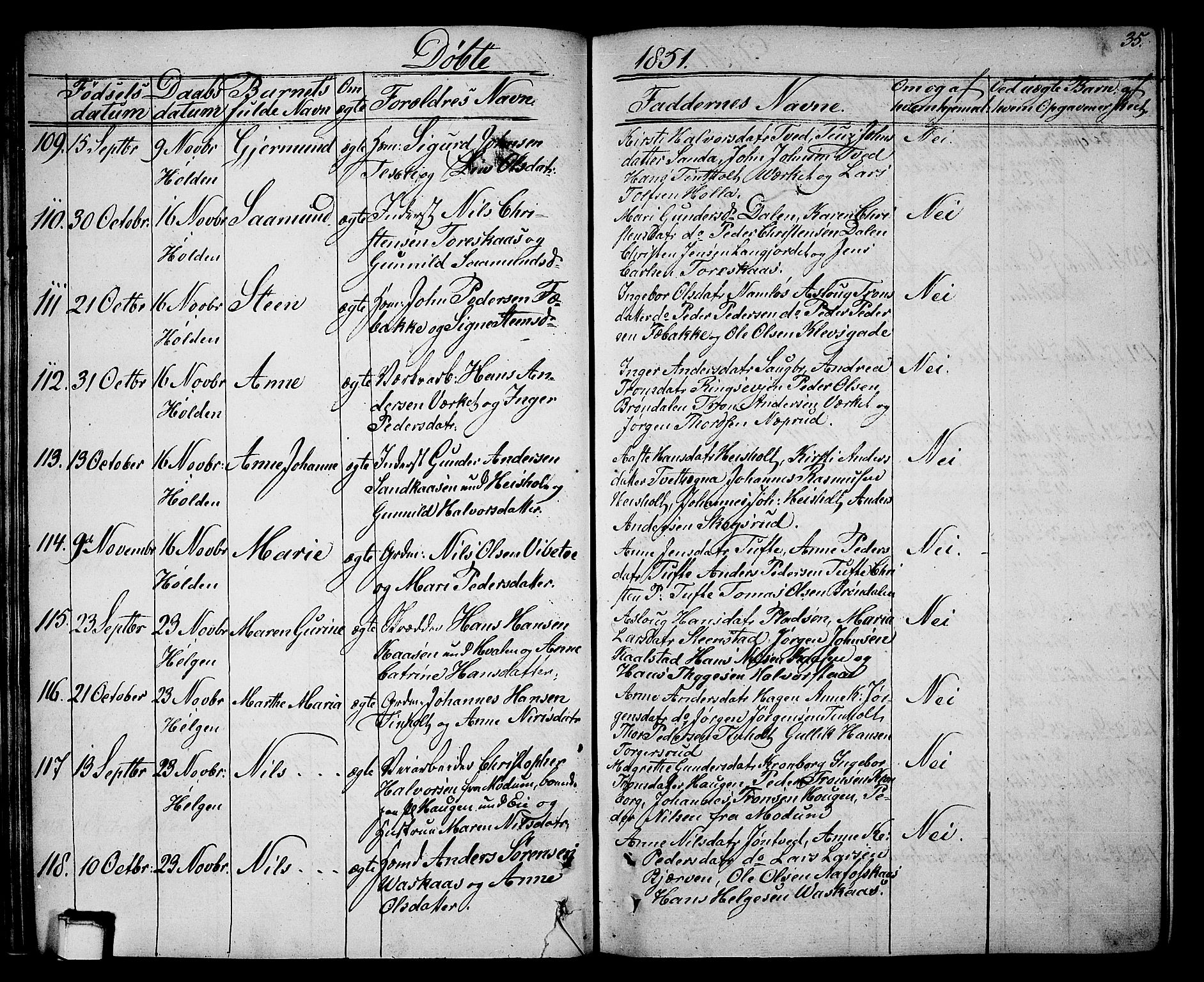 Holla kirkebøker, AV/SAKO-A-272/G/Ga/L0003: Parish register (copy) no. I 3, 1849-1866, p. 35