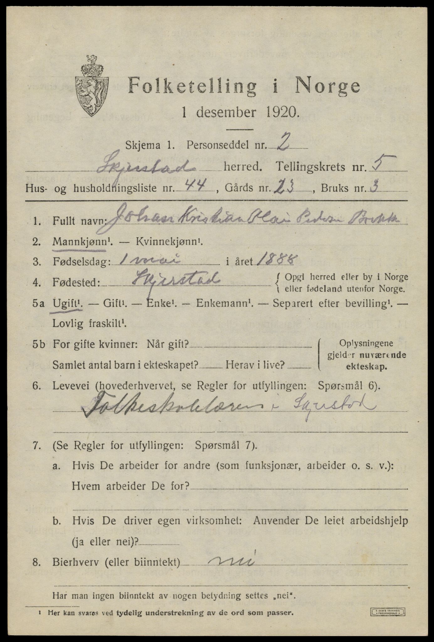 SAT, 1920 census for Skjerstad, 1920, p. 2135