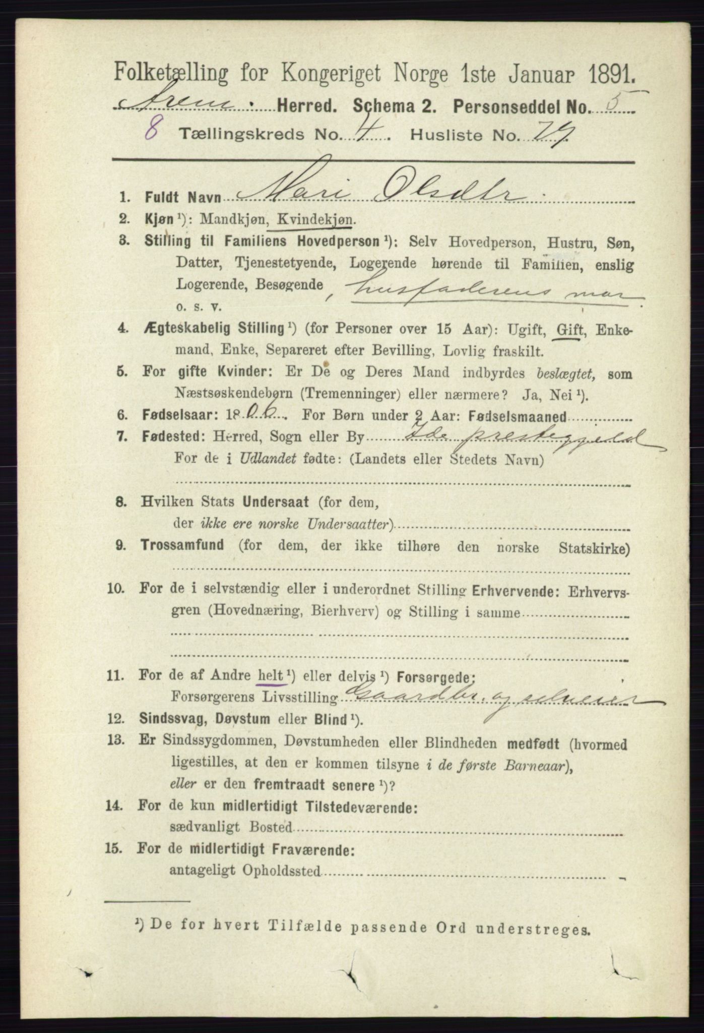 RA, 1891 census for 0118 Aremark, 1891, p. 2378