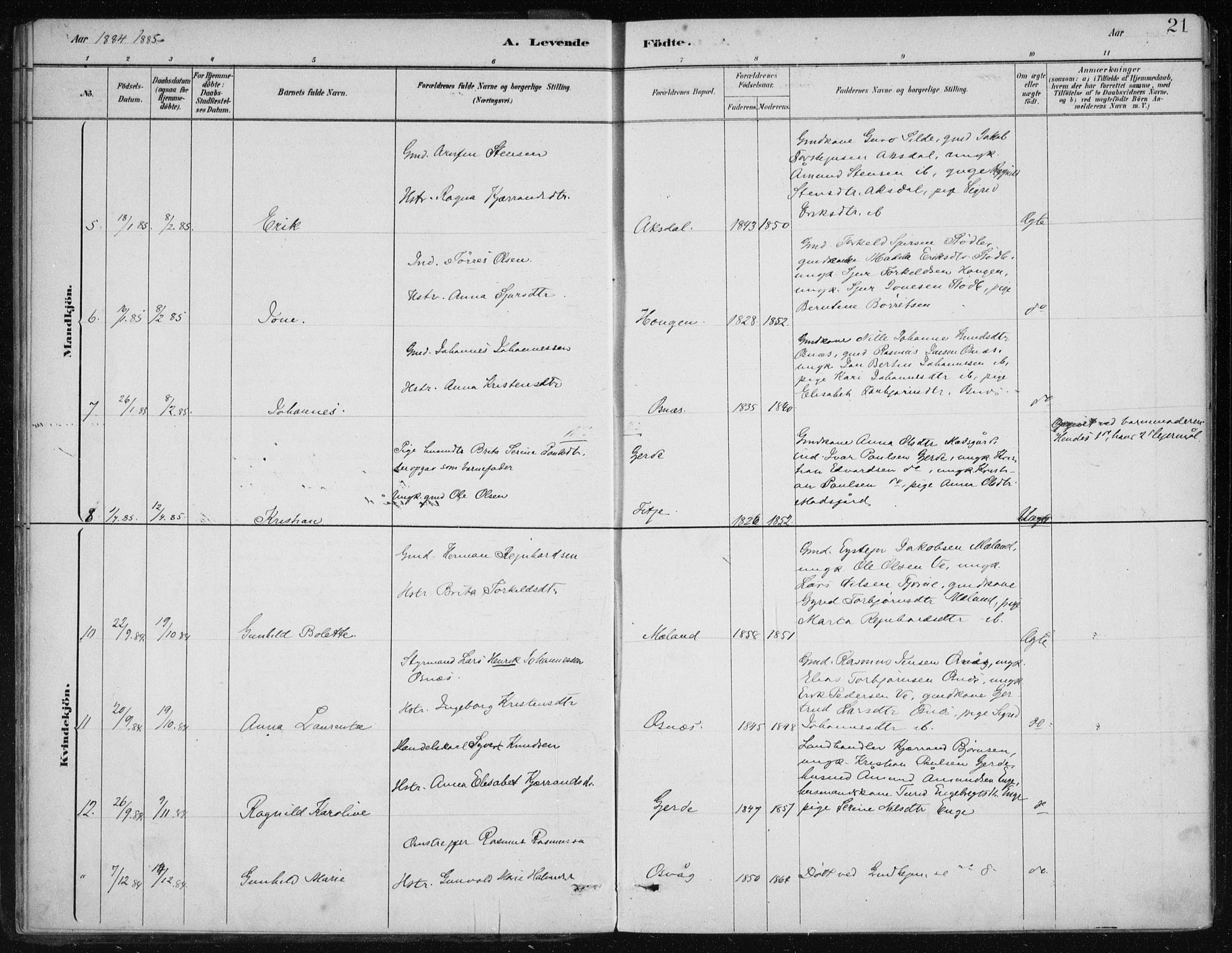 Etne sokneprestembete, AV/SAB-A-75001/H/Haa: Parish register (official) no. C  1, 1879-1919, p. 21