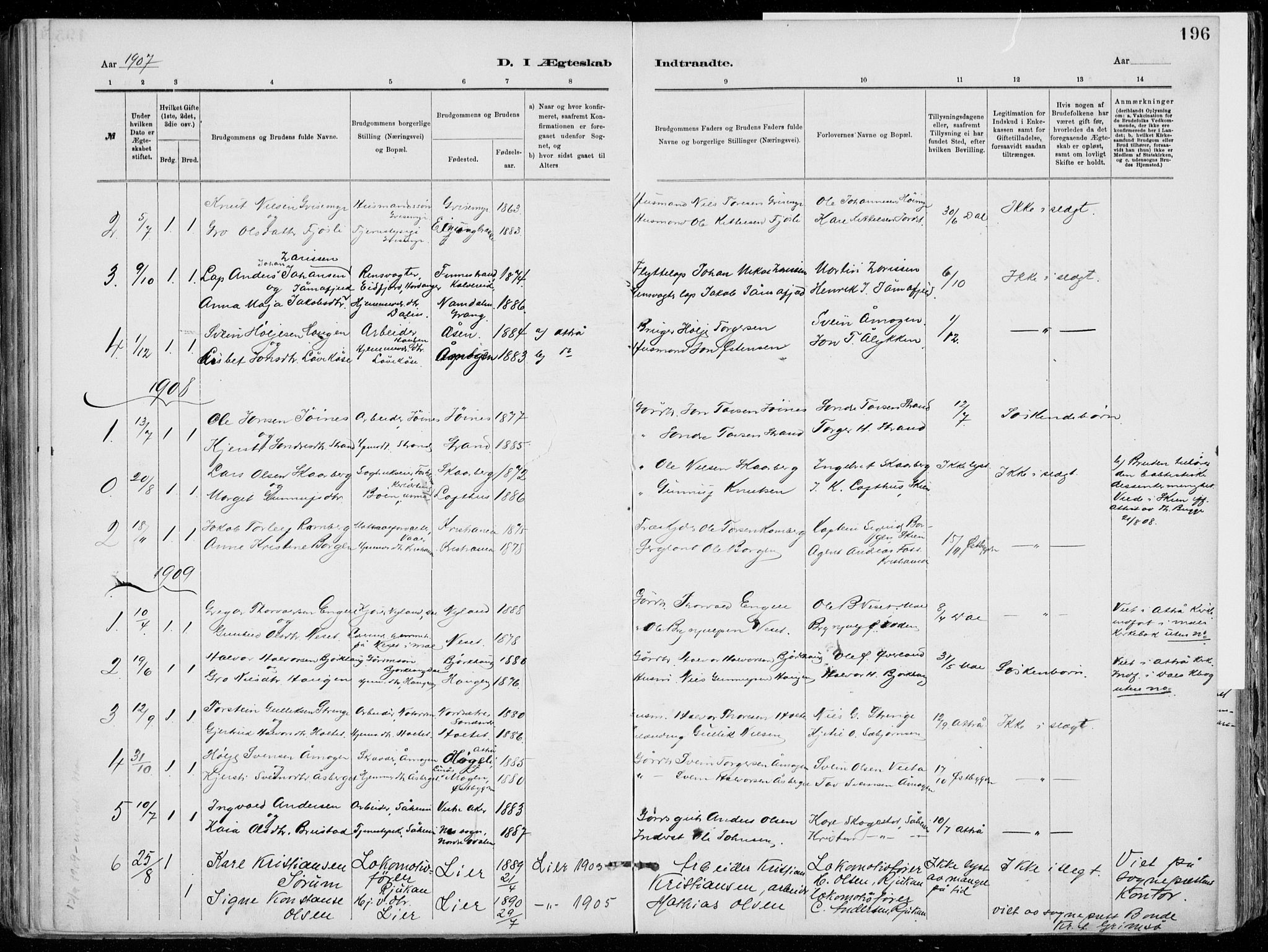 Tinn kirkebøker, SAKO/A-308/F/Fa/L0007: Parish register (official) no. I 7, 1878-1922, p. 196