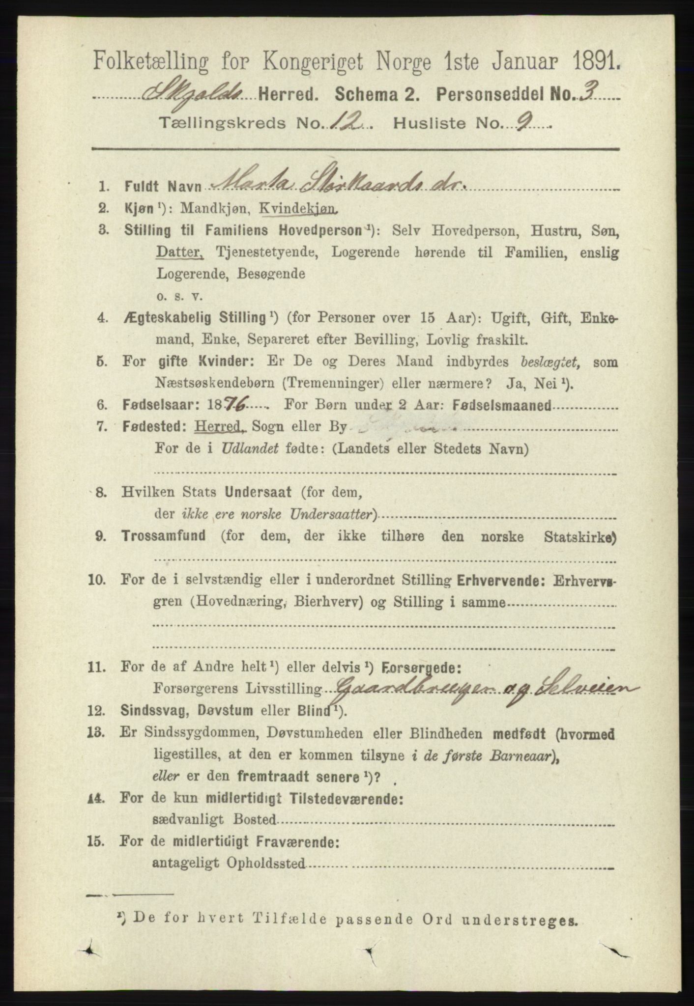 RA, 1891 census for 1154 Skjold, 1891, p. 2290