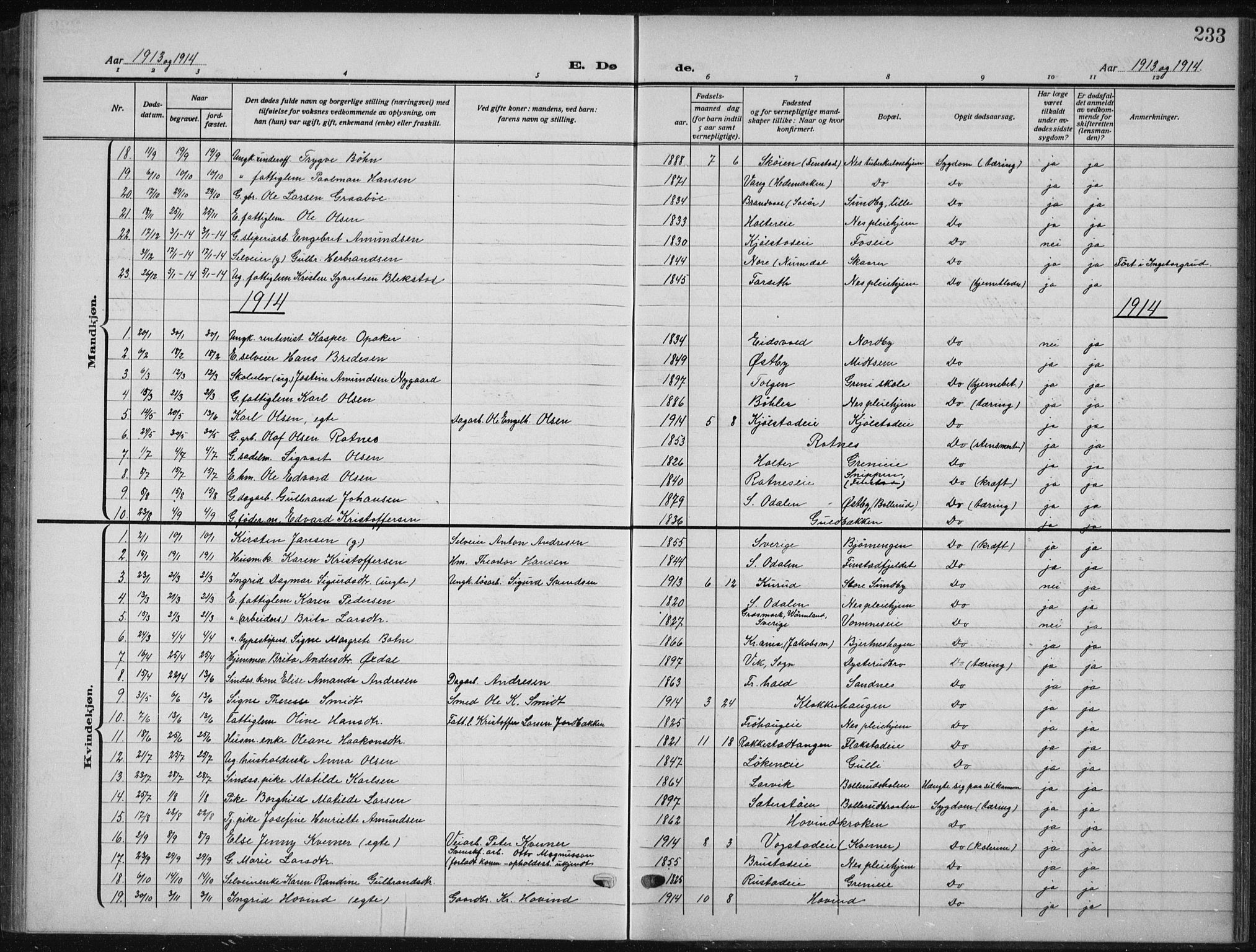 Nes prestekontor Kirkebøker, SAO/A-10410/G/Ga/L0003: Parish register (copy) no. I 3, 1913-1941, p. 233