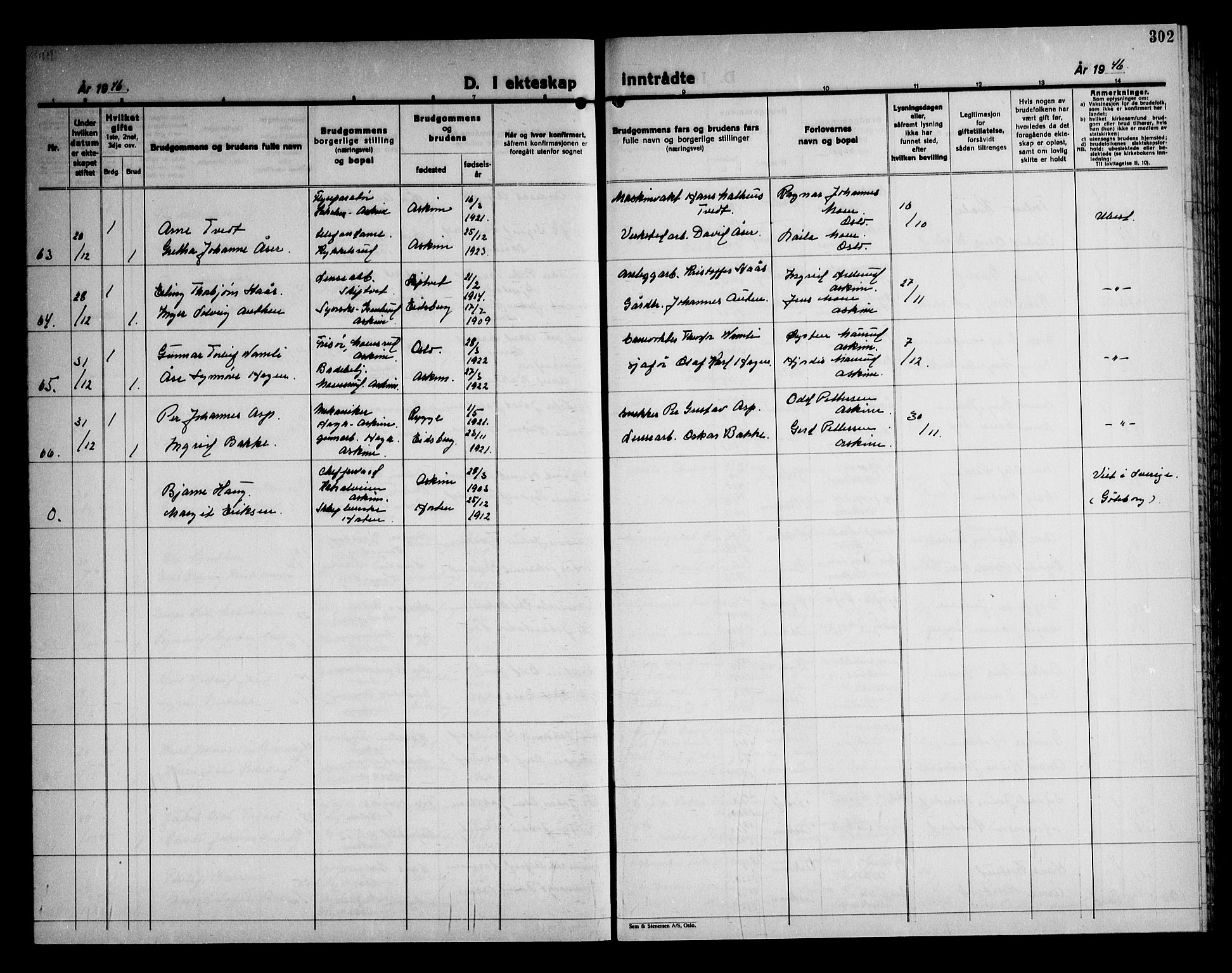 Askim prestekontor Kirkebøker, AV/SAO-A-10900/G/Ga/L0004: Parish register (copy) no. 4, 1938-1947, p. 302