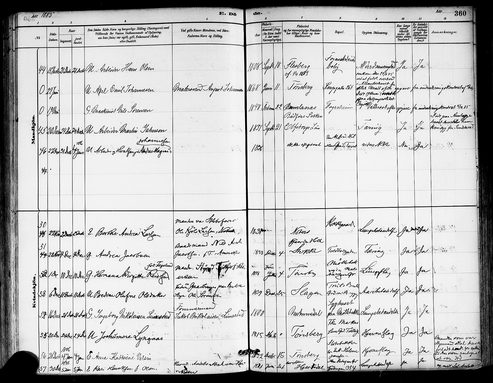 Tønsberg kirkebøker, AV/SAKO-A-330/F/Fa/L0011: Parish register (official) no. I 11, 1881-1890, p. 360