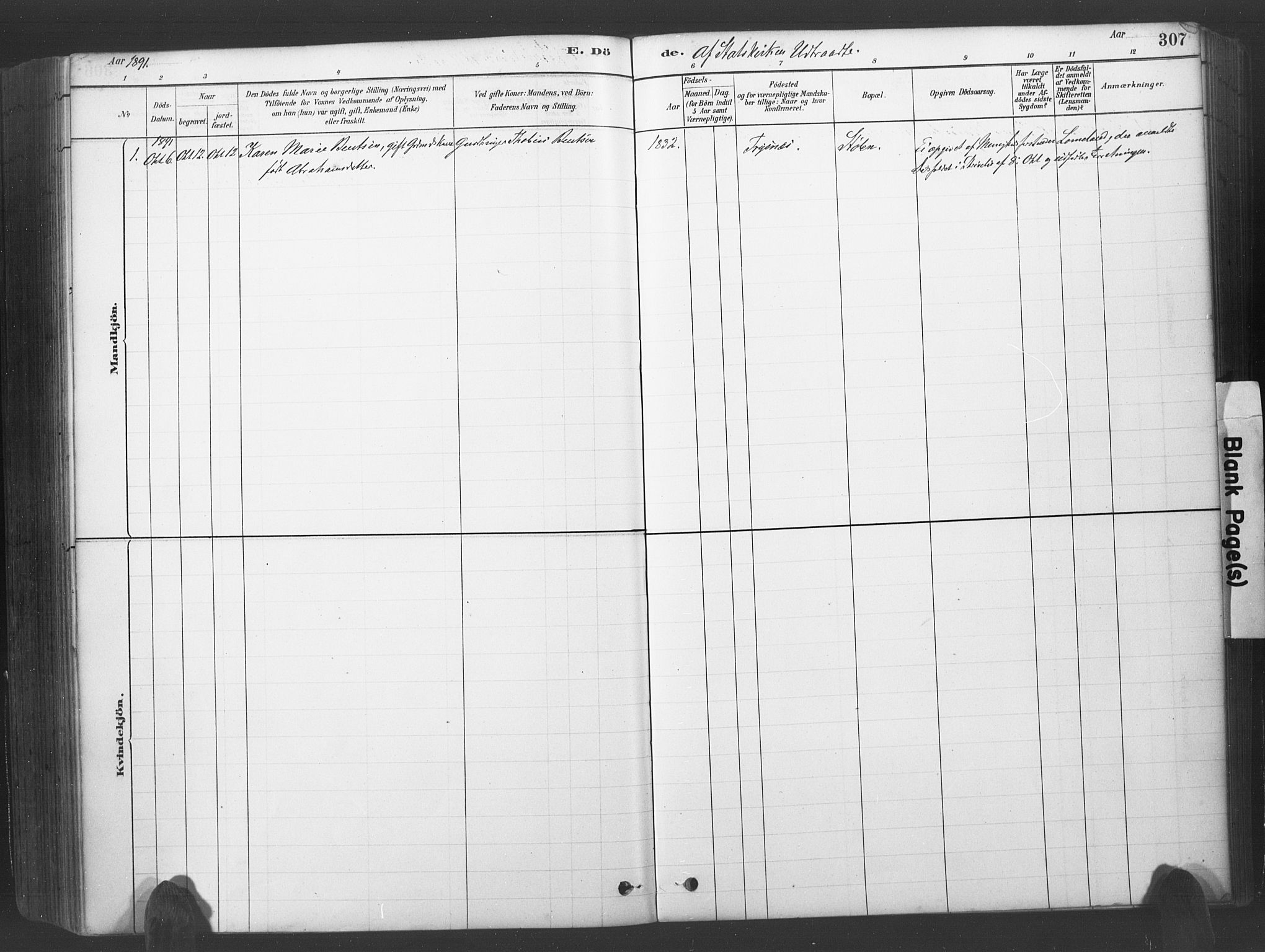 Søgne sokneprestkontor, SAK/1111-0037/F/Fa/Fab/L0012: Parish register (official) no. A 12, 1880-1891, p. 307