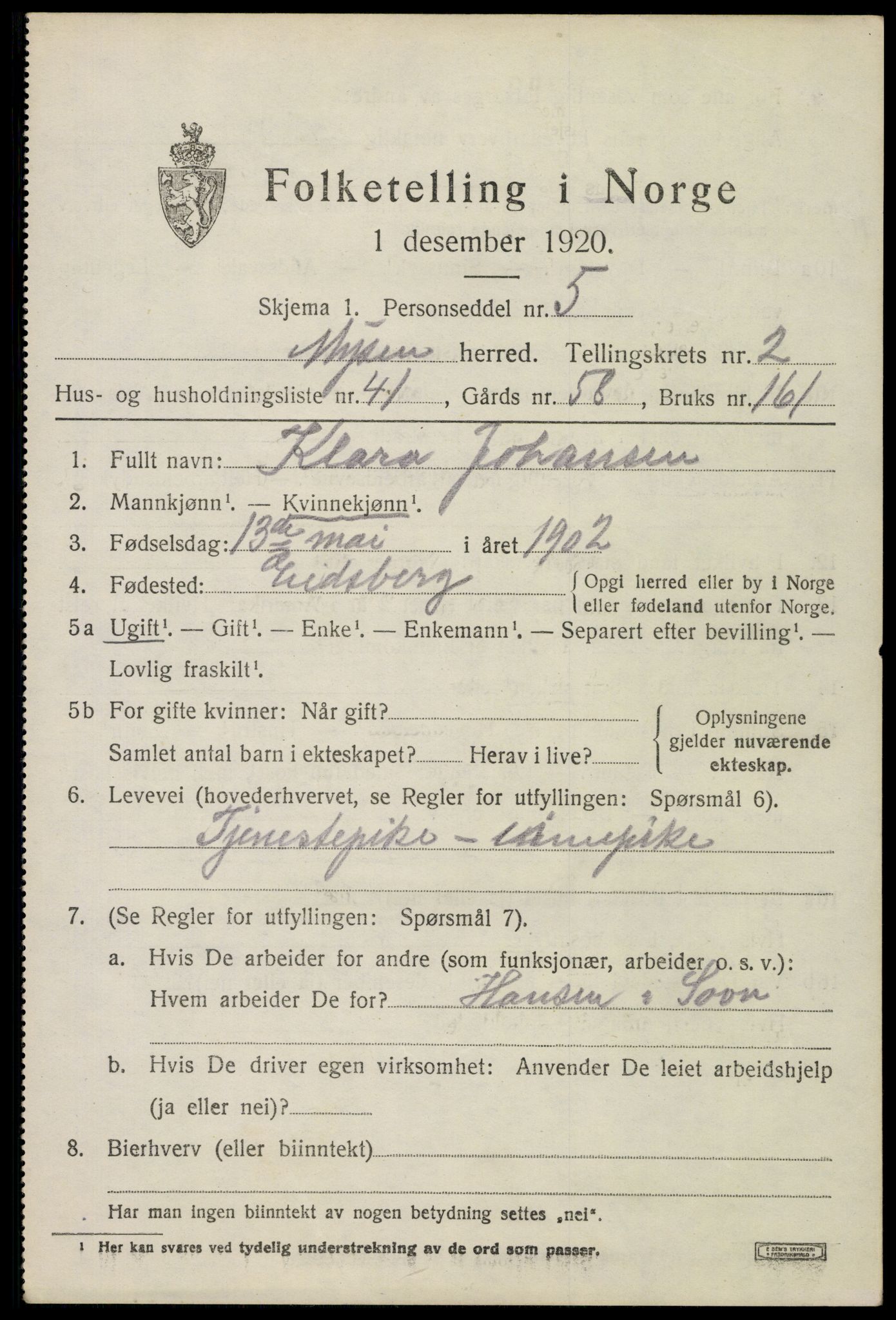 SAO, 1920 census for Mysen, 1920, p. 1869