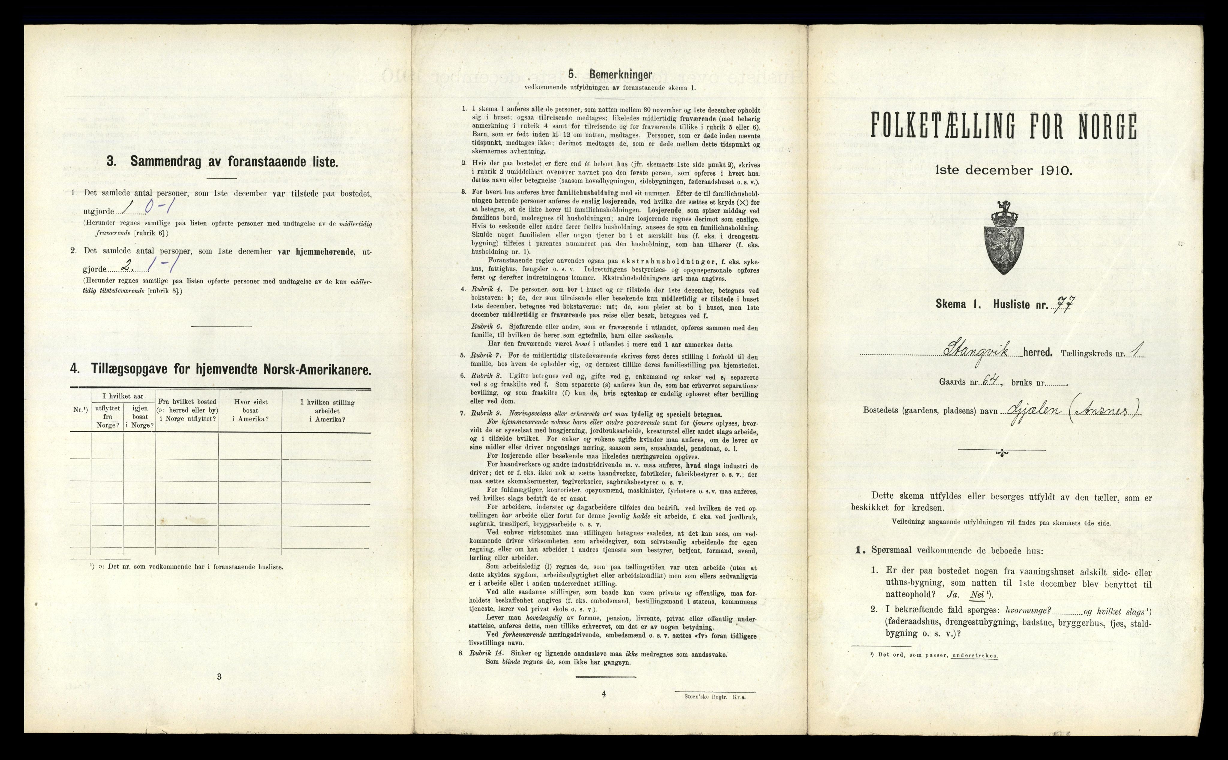 RA, 1910 census for Stangvik, 1910, p. 184