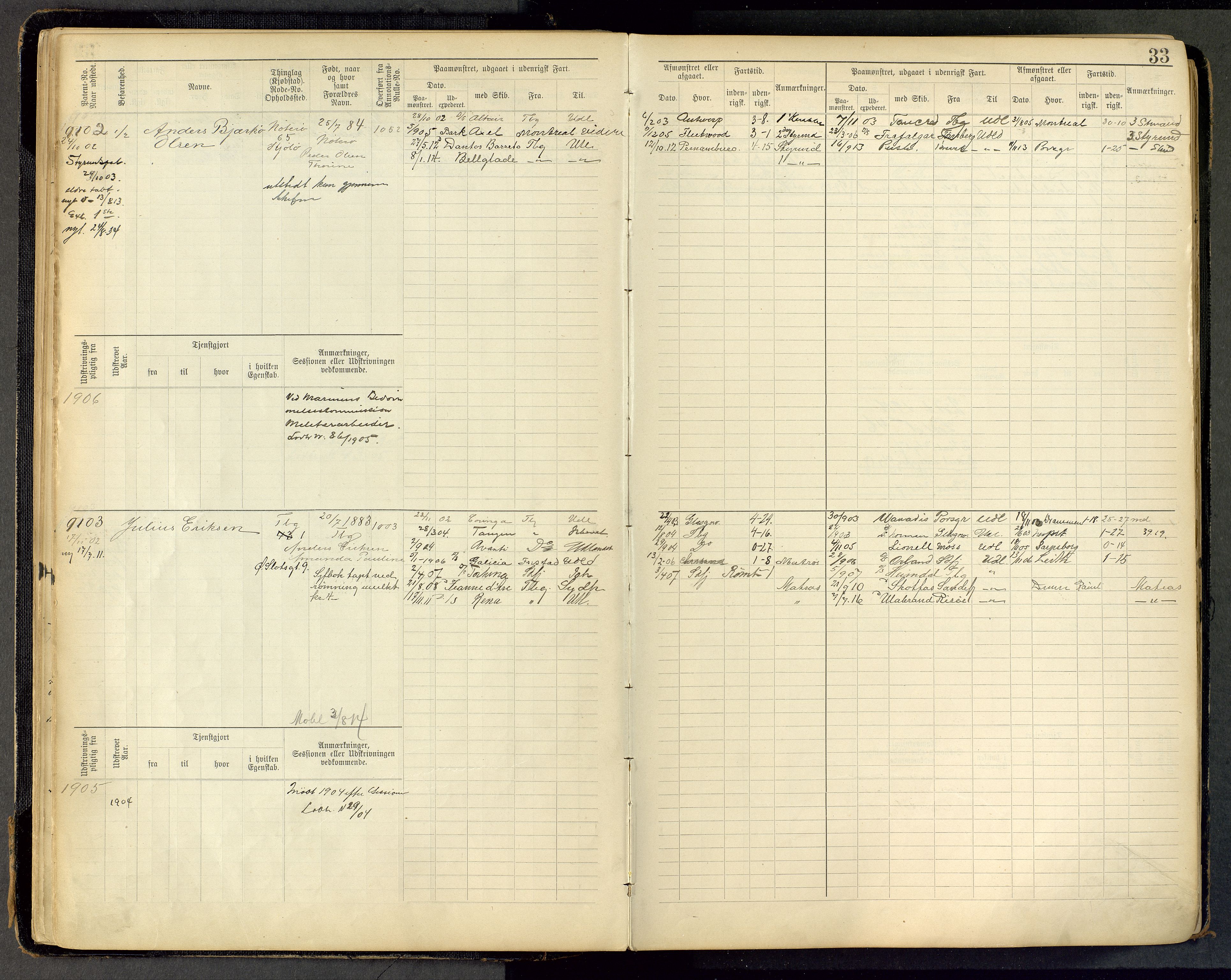 Tønsberg innrulleringskontor, AV/SAKO-A-786/F/Fc/Fca/L0011: Hovedrulle Patent nr. 9038-9992, 1900-1912, p. 33