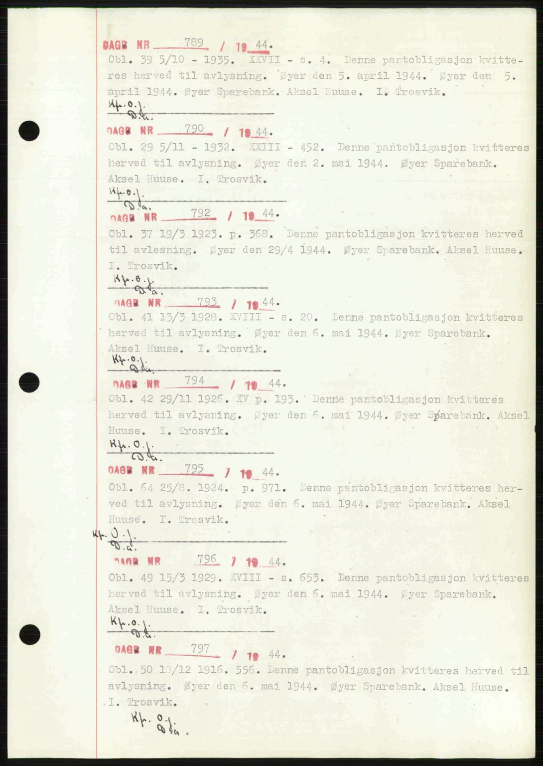 Sør-Gudbrandsdal tingrett, SAH/TING-004/H/Hb/Hbf/L0002: Mortgage book no. C1, 1938-1951, Diary no: : 789/1944