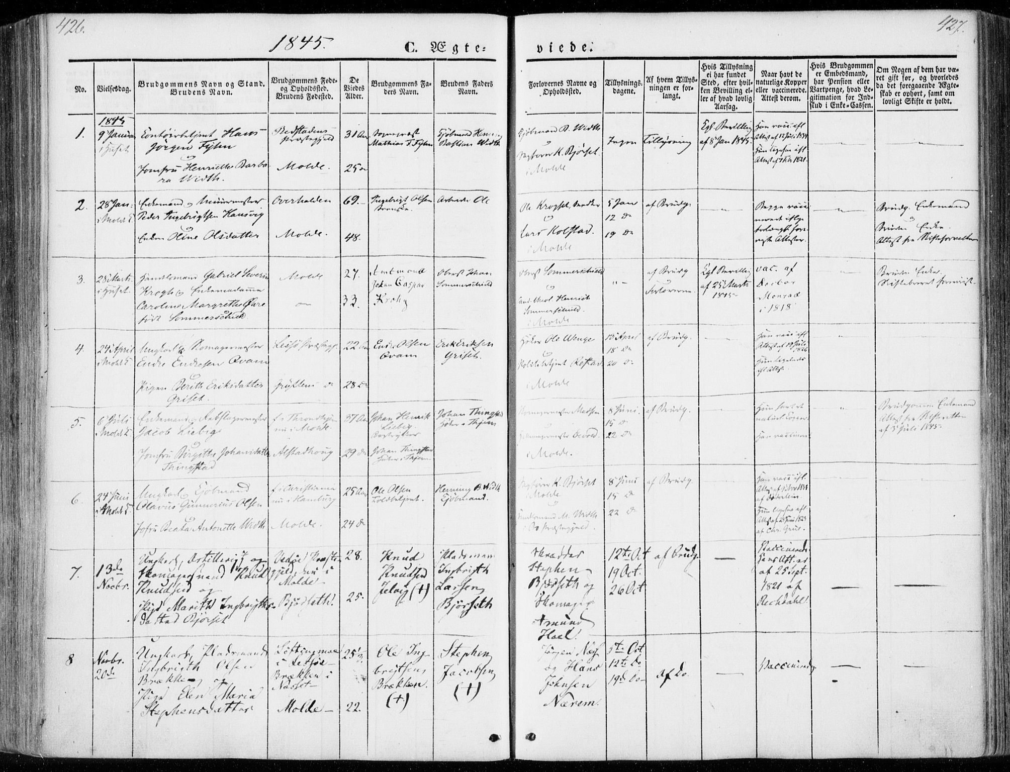 Ministerialprotokoller, klokkerbøker og fødselsregistre - Møre og Romsdal, SAT/A-1454/558/L0689: Parish register (official) no. 558A03, 1843-1872, p. 426-427