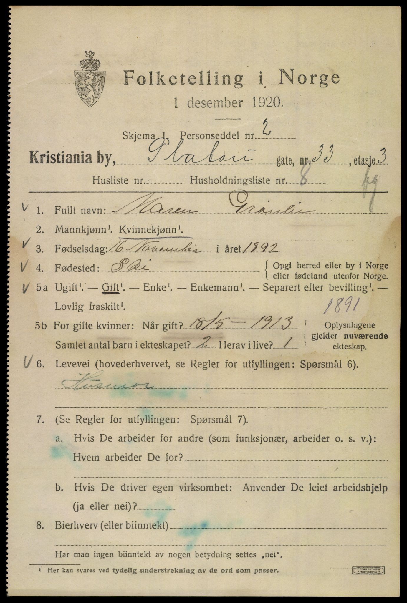 SAO, 1920 census for Kristiania, 1920, p. 456131